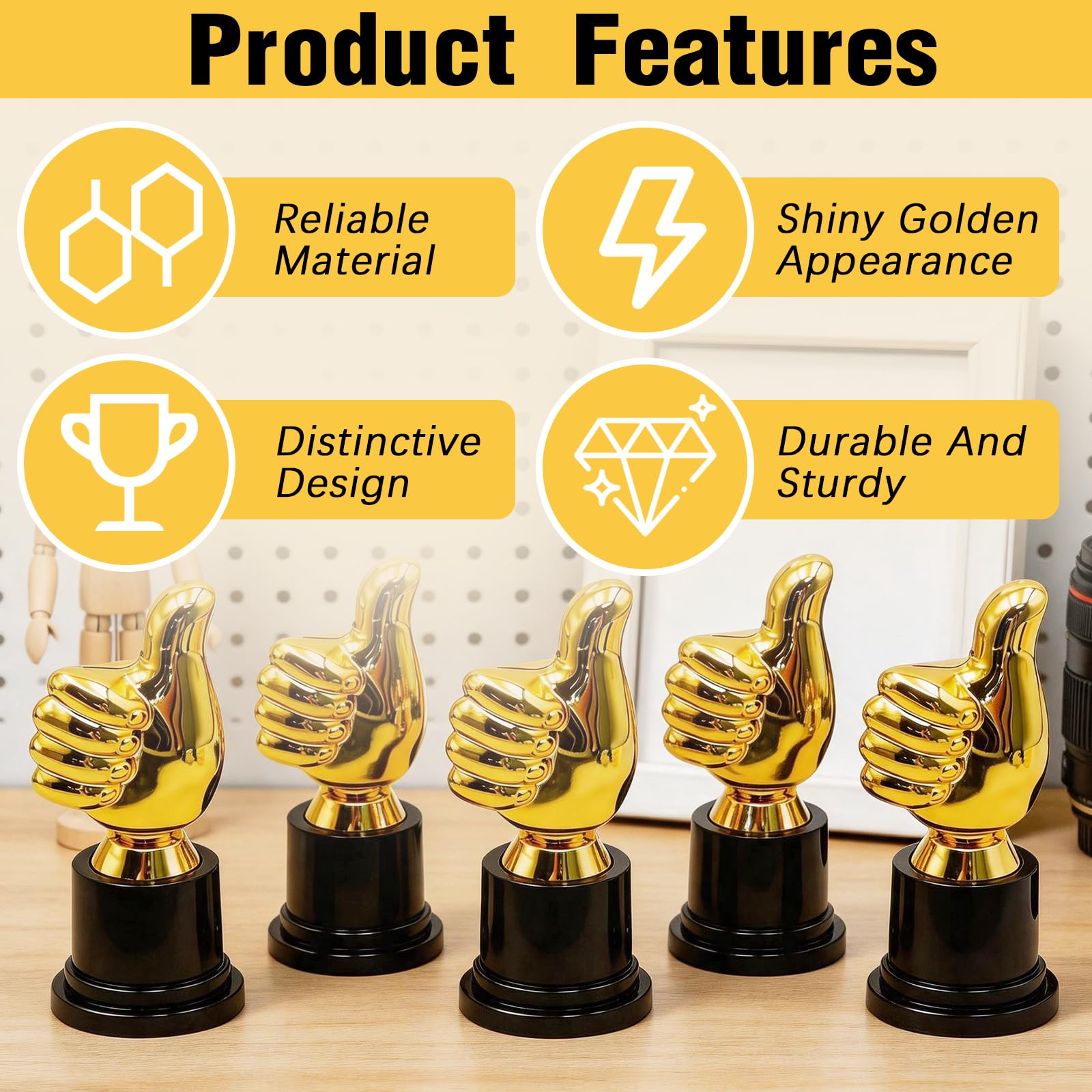 Trofeo de Pulgar Dorado 5x13cm Plastico Oro Ceremonias Premiacion 24 Piezas