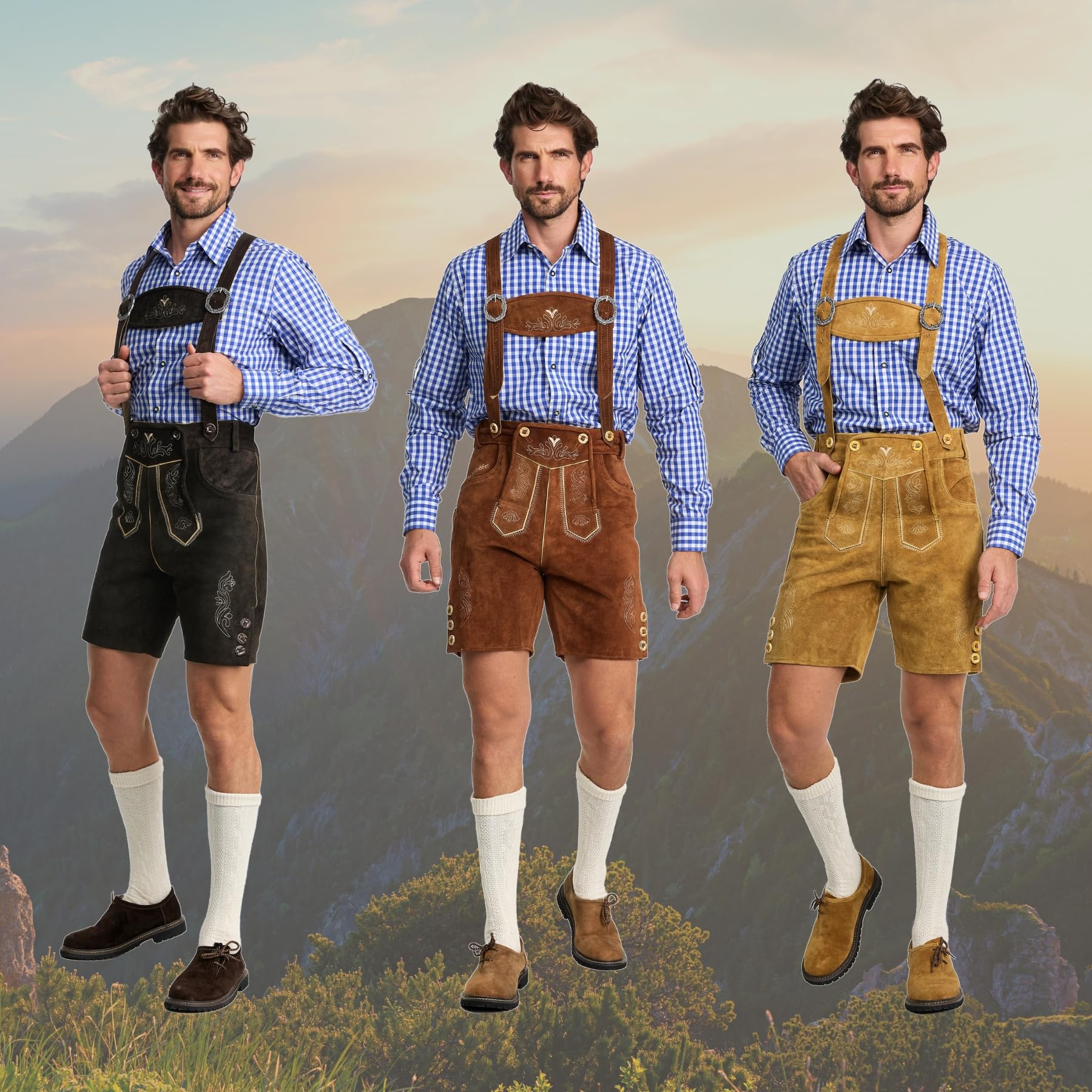 STEIGENHÖFER Lederhose Herren Tracht kurz - Anton - Trachtenhose mit Trägern - 100% Rindsleder - Traditionelle Echtlederhose - Ideal für Dein Oktoberfest Herren Outfit