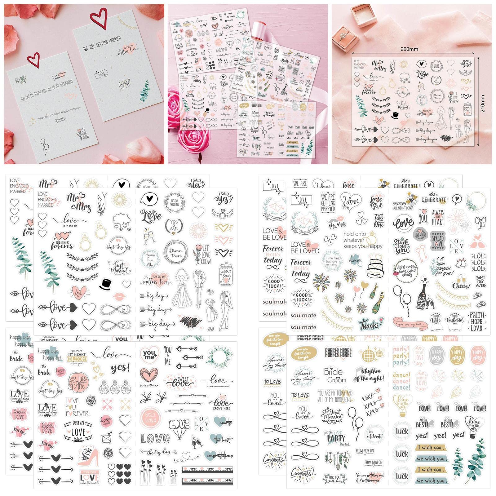 10 zestawów 8 arkuszy naklejek do planowania ślubu/zaręczyn, samoprzylepnych do scrapbookingu