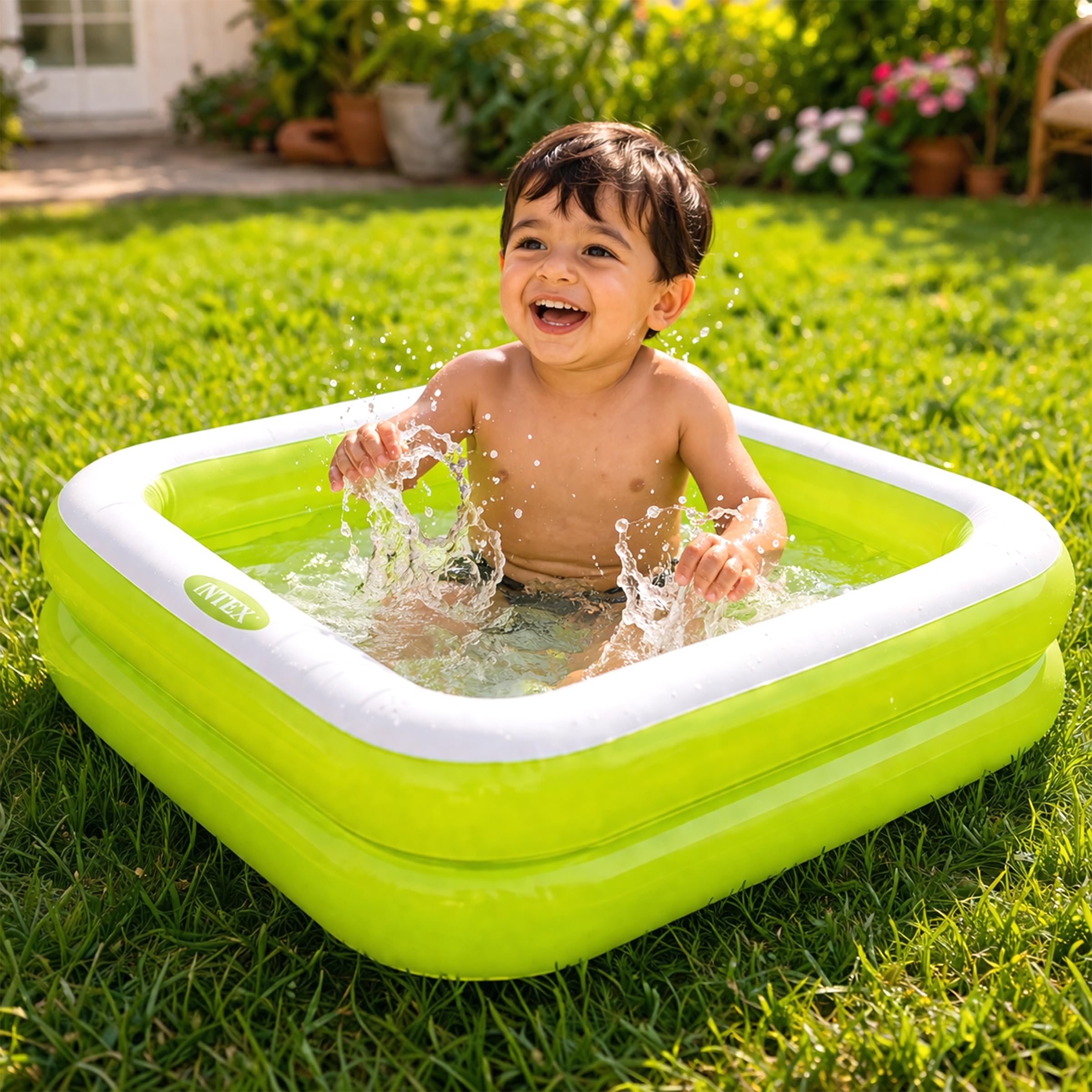 Toyshine Square Inflatable Kids Pool Bath Pool Tub, Summer Water Fun Bathing Tub Toy for Kids - 86x 86x 25 Cms- Green-picture-18