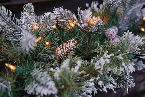 Miniatura 3 de Guirnalda de Navidad artificial preiluminada, guirnalda nevada, luces blancas 50, decorada con conos de pino, racimos de bayas, aguja de pino,