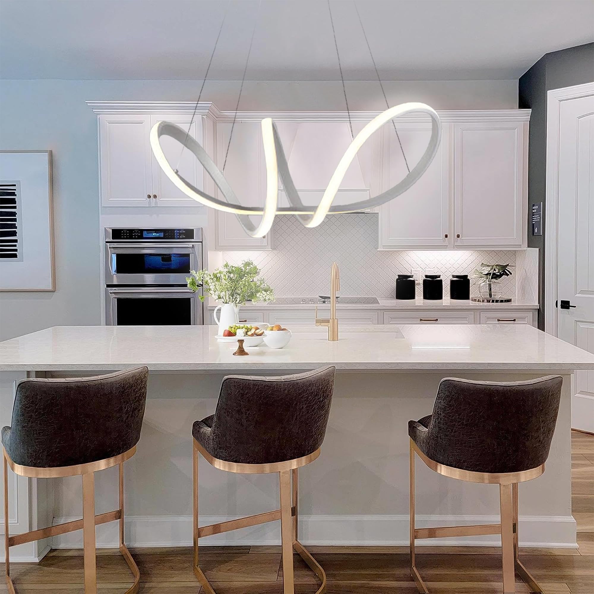 Arcadia Lampadario Led a Sospensione Soffitto Design Moderno Luce Calda Fredda Dimmerabile Plafoniera Con Telecomando e App Cellulare Lampada Soggiorno Salotto Cucina Camera Da Letto 3400LM 56W 60Cm