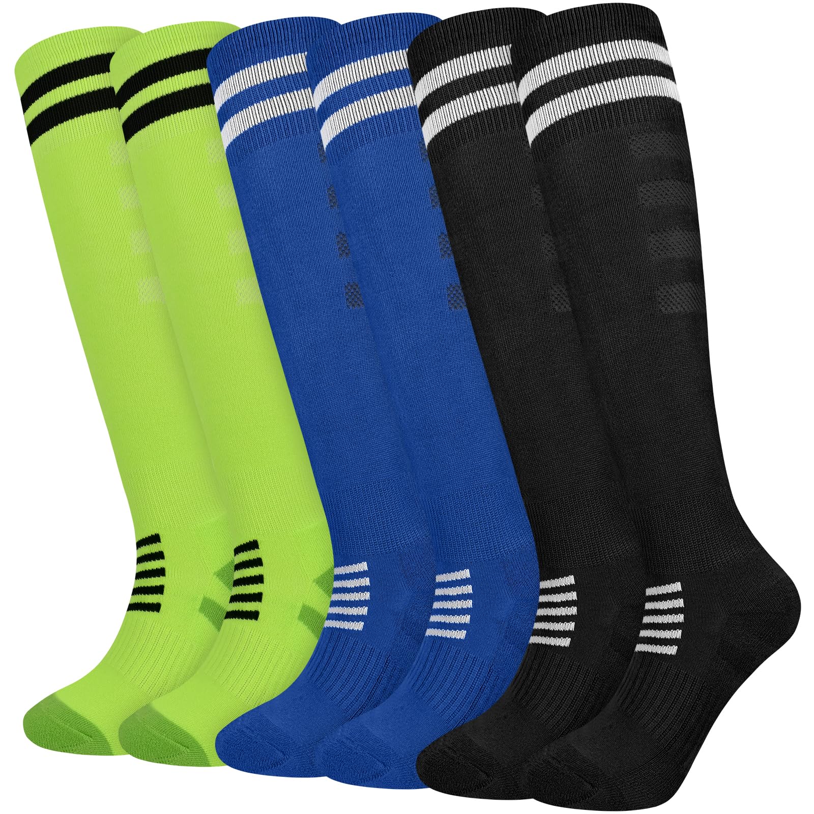 Srclo Unisex Kids Black Blue Green Kids Football Socks Boys Girls Junior Youth Sports Socks Athletic Sock Basketball Running,Training,Rugby,Hockey 6-12Year