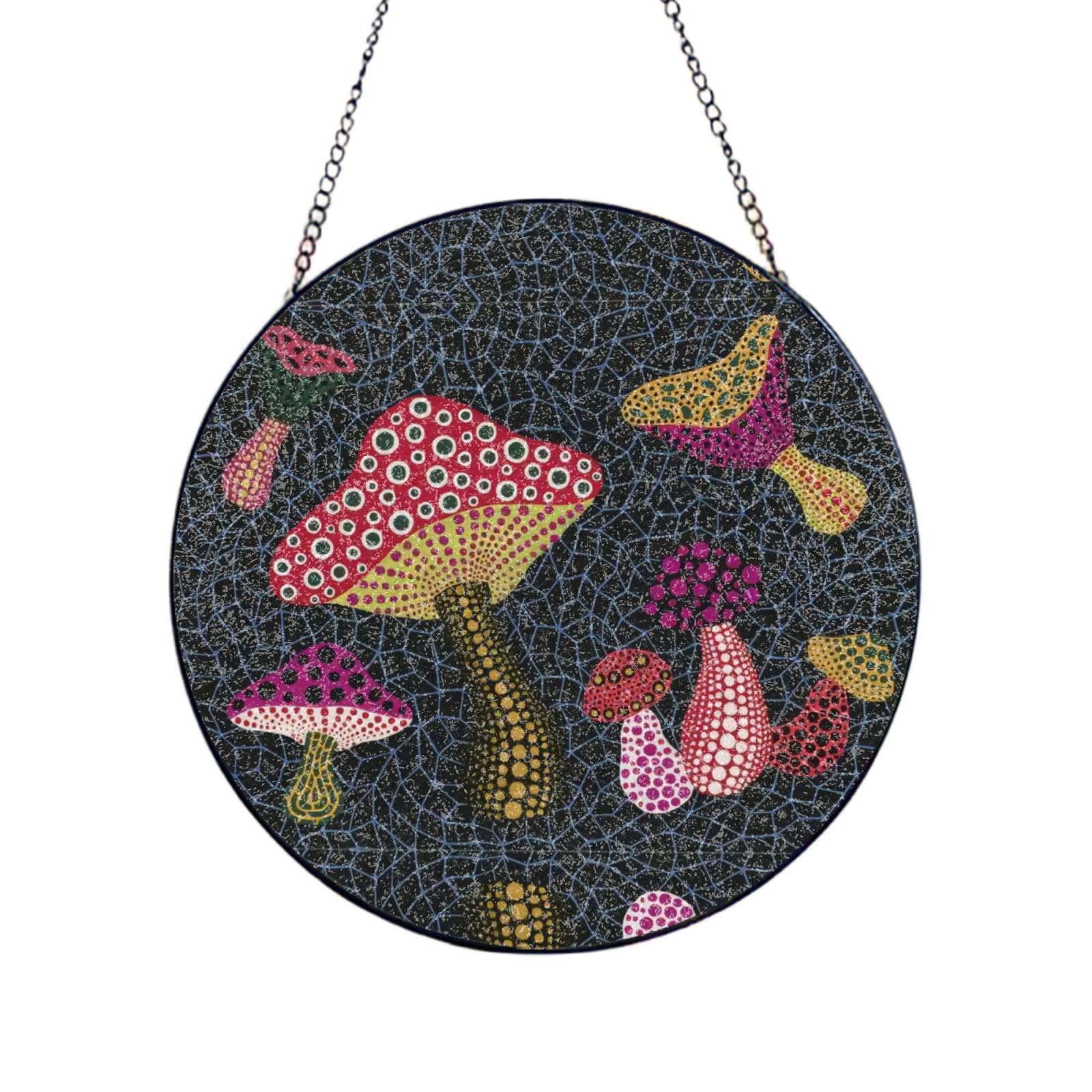 Phayah Mushroom Print Glass Window Hanging Sun Catchers Suncatcher Decor For Birthday For Home Garden Porch 6in（15cm）