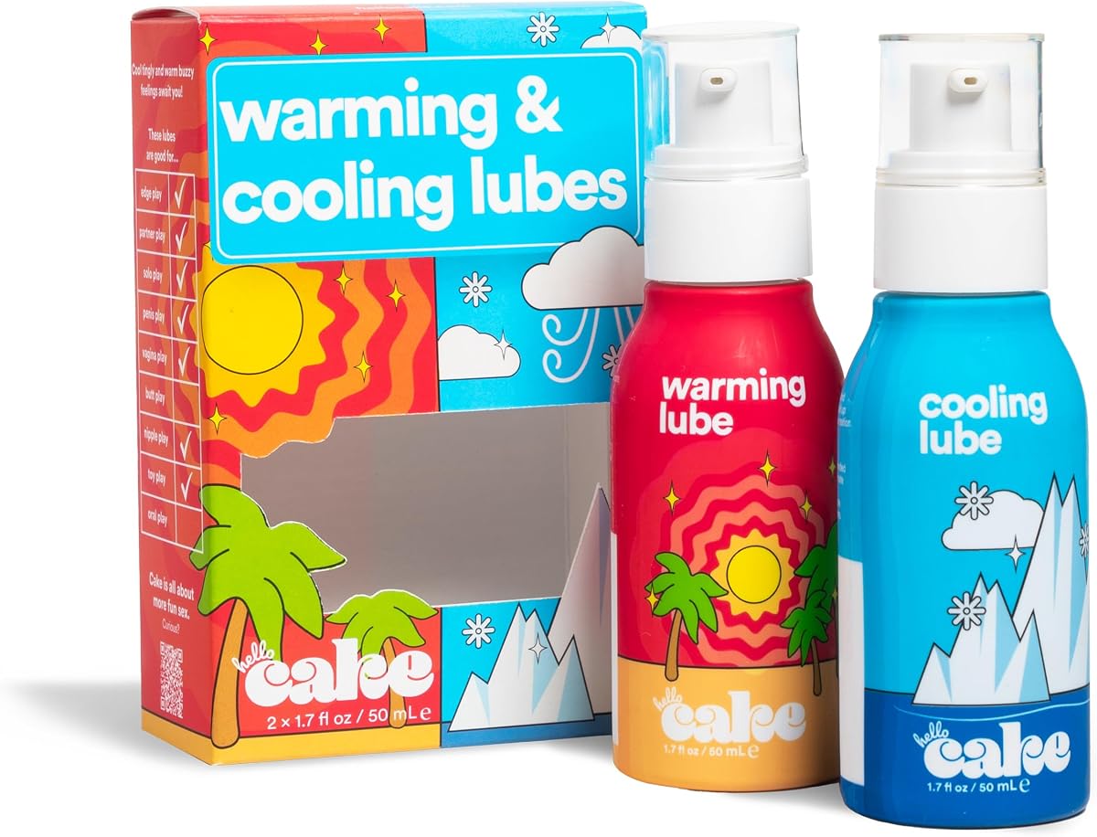 Hello Cake Warming & Cooling Personal Lubricants, 1.7 fl oz Each | Water-Based Sensations Lubes for a Tingling & Steamy Experience - Condom Compatible Lubricants for Men, Women, & Couples