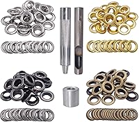 Vista 1 de Wolfride 100 Sets Brass Grommet kit 10mm 3/8" Inside Diameter Canvas Fabric Grommet Kit Tarp Eyelet kit (4 Colors)