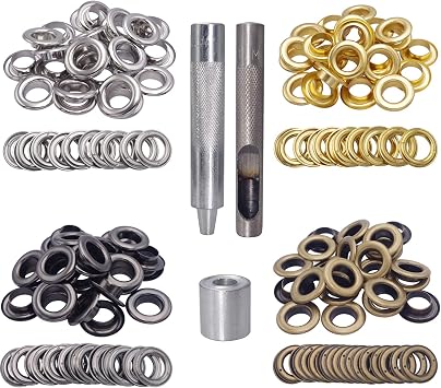 Wolfride 100 Sets Brass Grommet kit 10mm 3/8" Inside Diameter Canvas Fabric Grommet Kit Tarp Eyelet kit 4 Colors