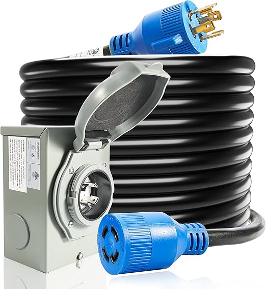 30 Amp Generator Cord and Power Inlet Box, 25FT Generator Cords 30 Amp