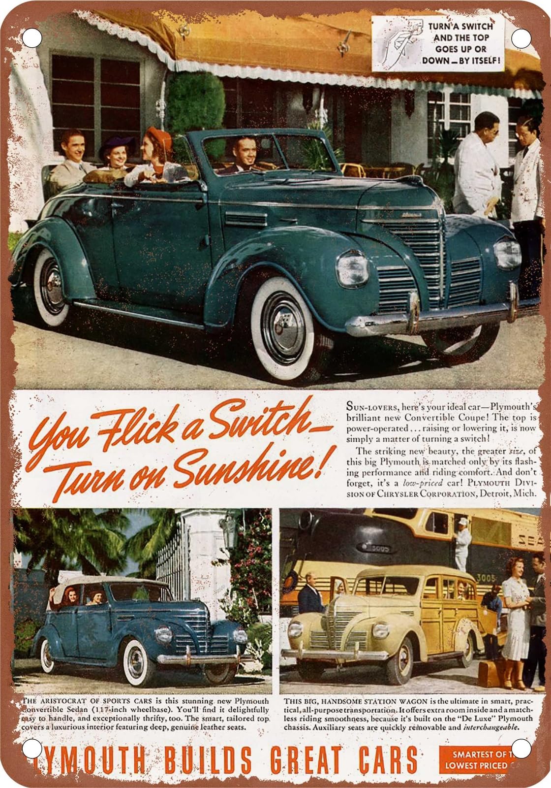 METAL SIGN - 1939 Plymouth Vintage Ad 03 - Old Retro Rusty Look home decor