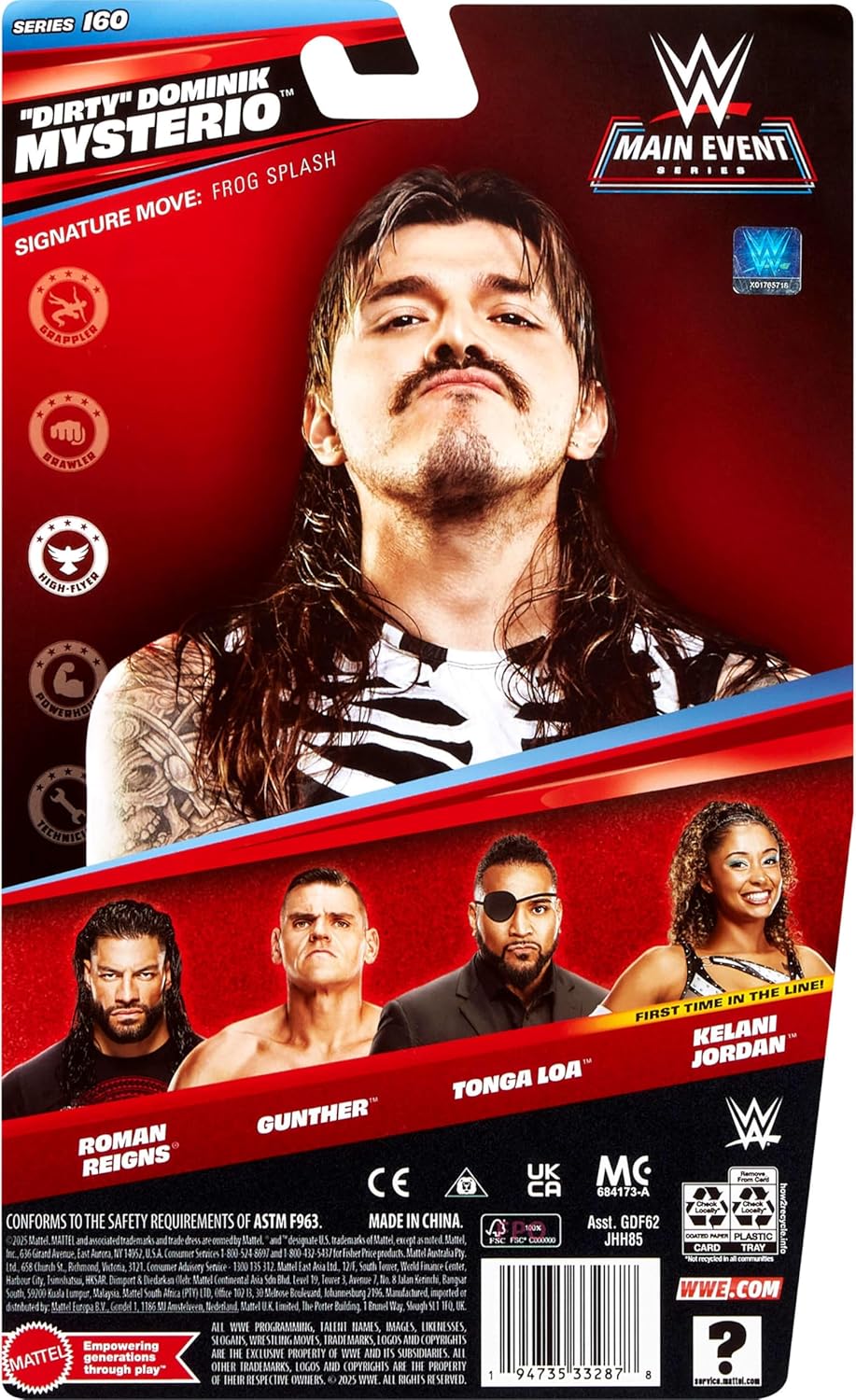 Mattel WWE “Dirty” Dominik Mysterio Action Figure, Main Event Series #160, 6-inch Collectible Superstar with 14 Articulation Points & Life-Like Look