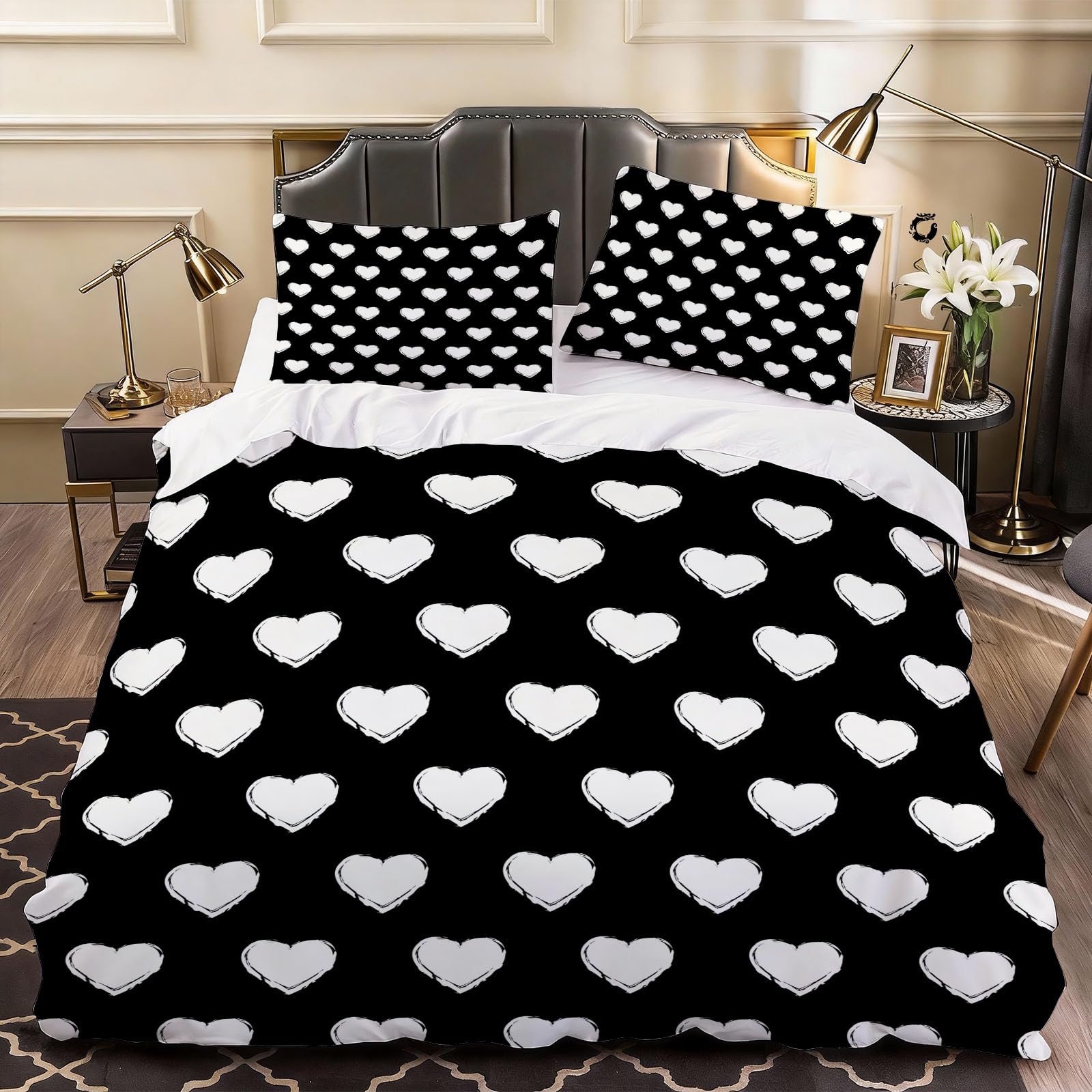3D Romantic Heart Duvet Cover Cute Bedding Single Bed Set, Soft Microfiber Comforter Cover Printed with Zipper Closure Quilt Coverr 135x200 cm and 2 Pillowcases
