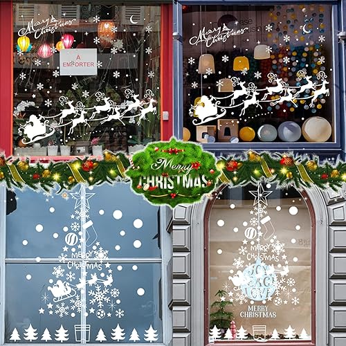 Miniatura 6 de Adhesivos de ventana de Navidad para árbol de Navidad, calcomanías para ventana de vidrio, copos de nieve, Papá Noel, renos, para fiestas,