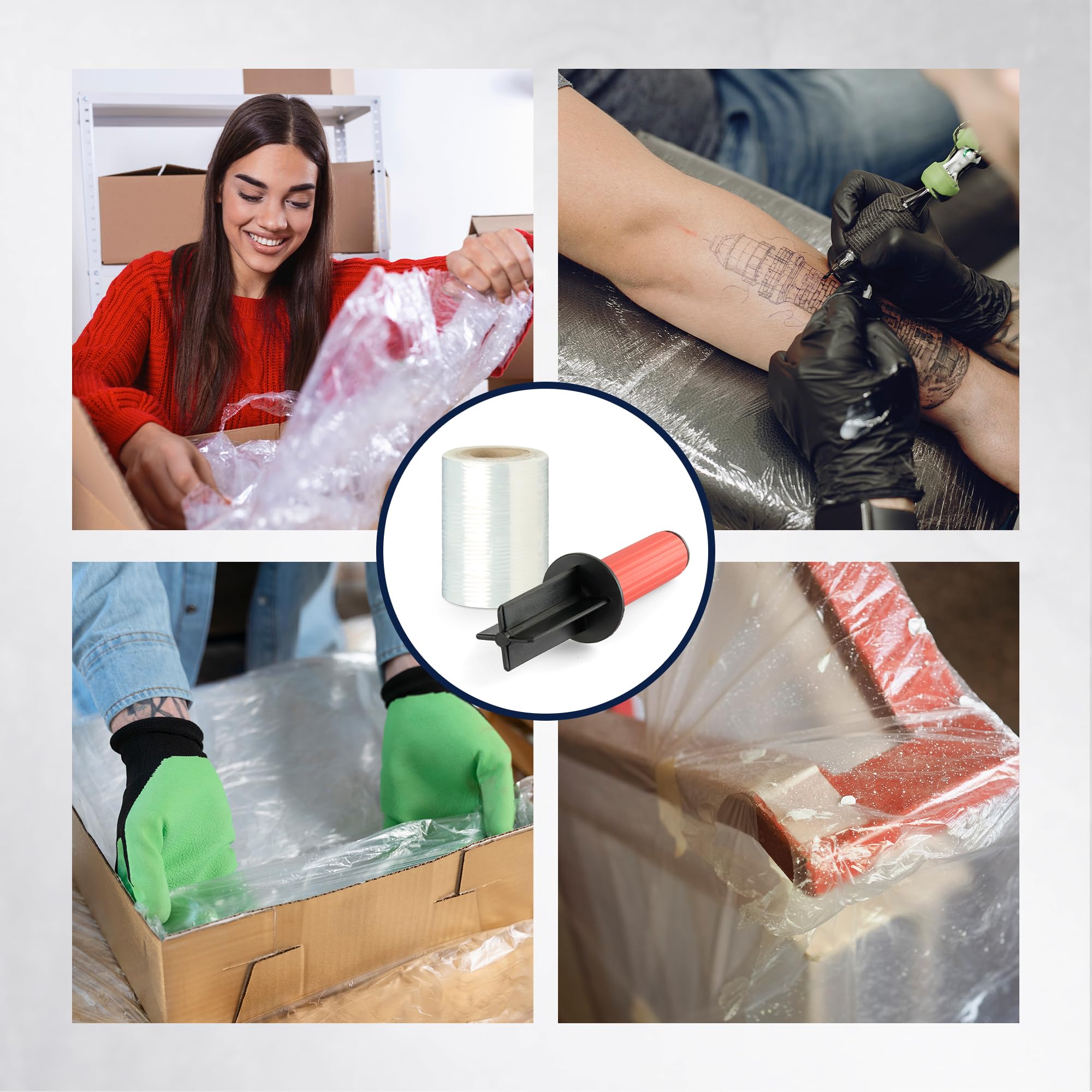 Precifilm Pack 6 Rollos de Mini Film Transparente para Embalar con Dispensador, Rollos de Plástico Embalaje de 10 cm, Ideal para Protección y Seguridad en Envíos y Almacenaje, Plástico, Transparente