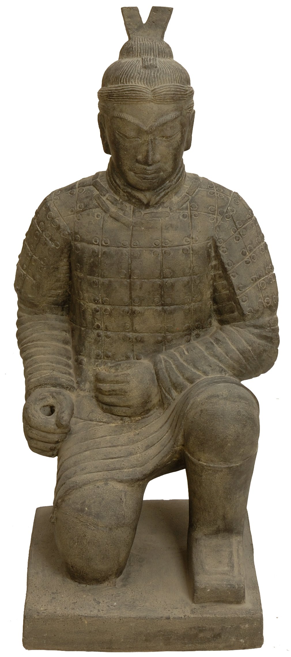 korb.outlet Figurka ogrodowa chiński żołnierz klęczący odlew kamienny/figurka wojownika terakota wojownika statuetka wojska 100 cm do domu i ogrodu