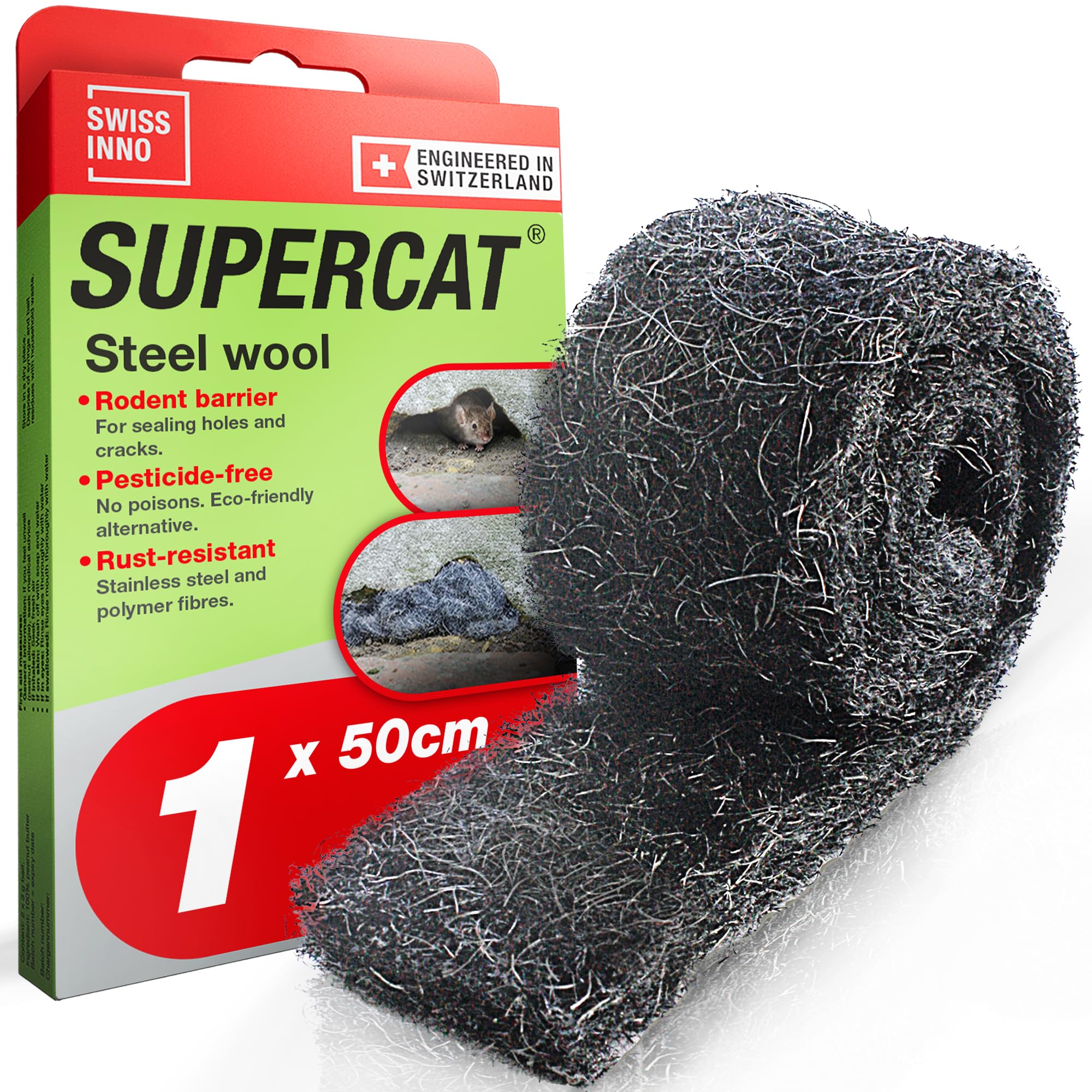 SWISSINNO Stainless Steel Wool Rodent Blocker – Gap Seal for Mice, Rats & Martens – Wire Wool/Rodent Mesh (Rat Mesh) – Mouse Stop & Rat Blocker – Home, Garage & Garden – (1 Pack)