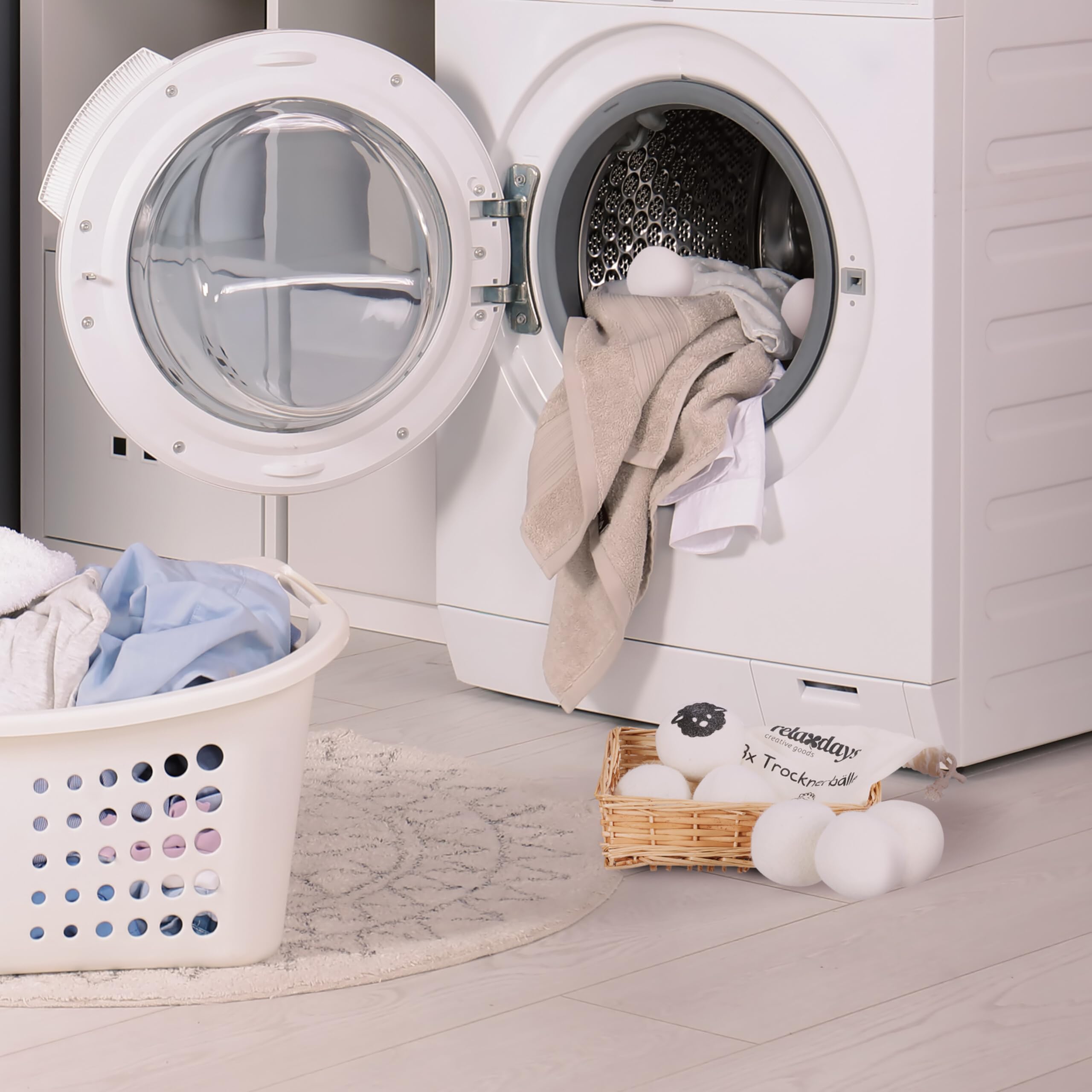 Relaxdays Piłki do suszarki, zestaw 8 sztuk, wełna owcza, kulki do suszarki bębnowej, przyjazne dla środowiska, szybkie schnięcie, białe