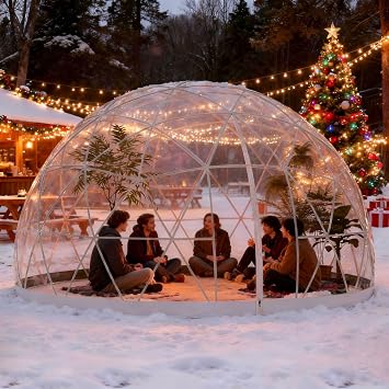 4-Season Outdoor Dome Tent with Quick-Seal Zipper Door & Window, 12FT Weatherproof Bubble Igloo for 4-8 People, Geodesic Dome Kit for Garden, Camping & Stargazing