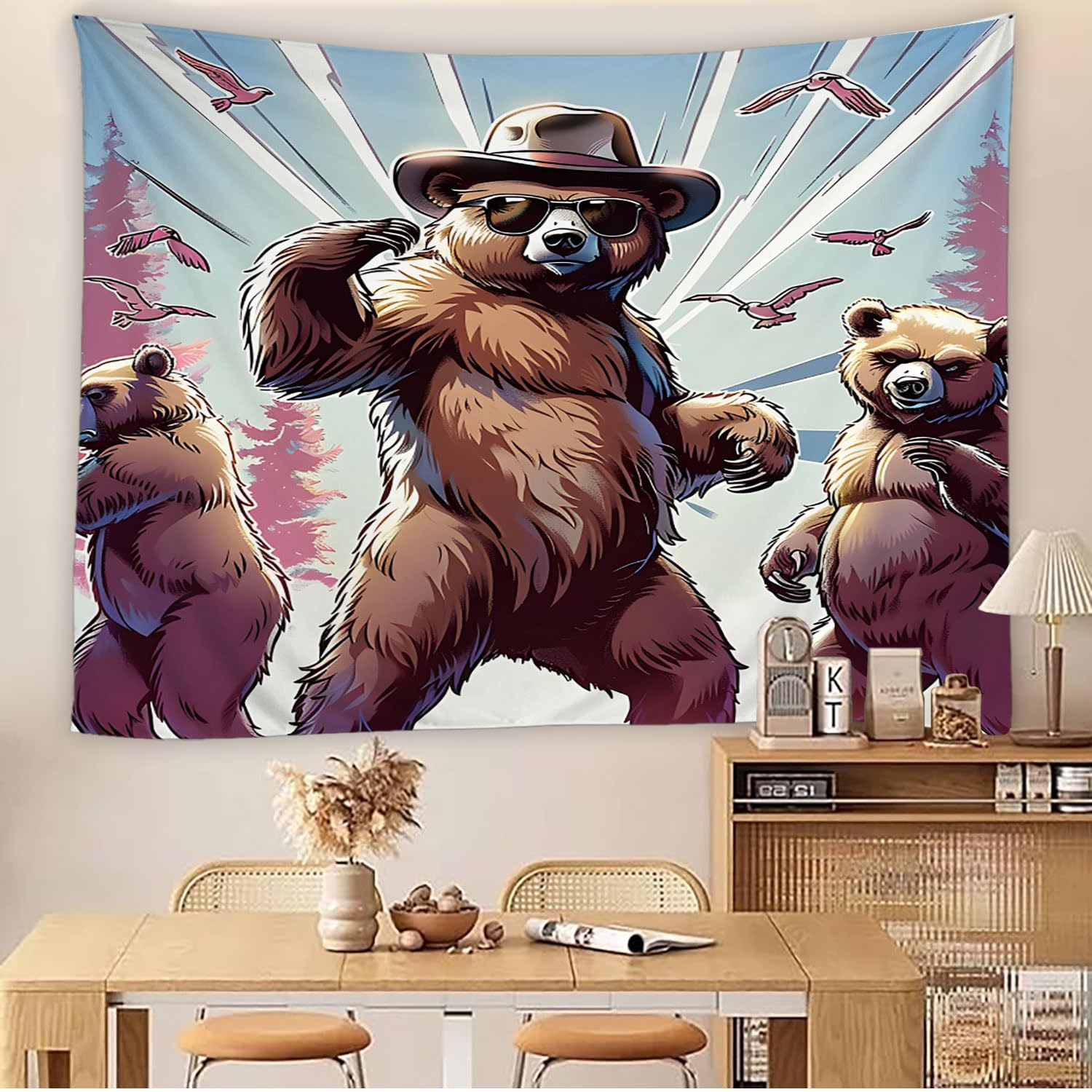 Amazon.com: UOZXOML Funny Bear Tapestry Cool Cartoon Dancing