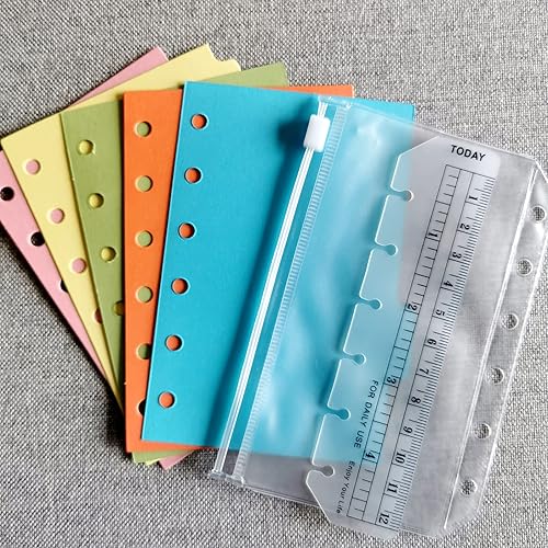 Miniatura 6 de DY.2ten Juego de cuadernos A7 rellenables, paquete de 3 hojas de repuesto con forro A7, bolsillos transparentes con cremallera, divisores A7,