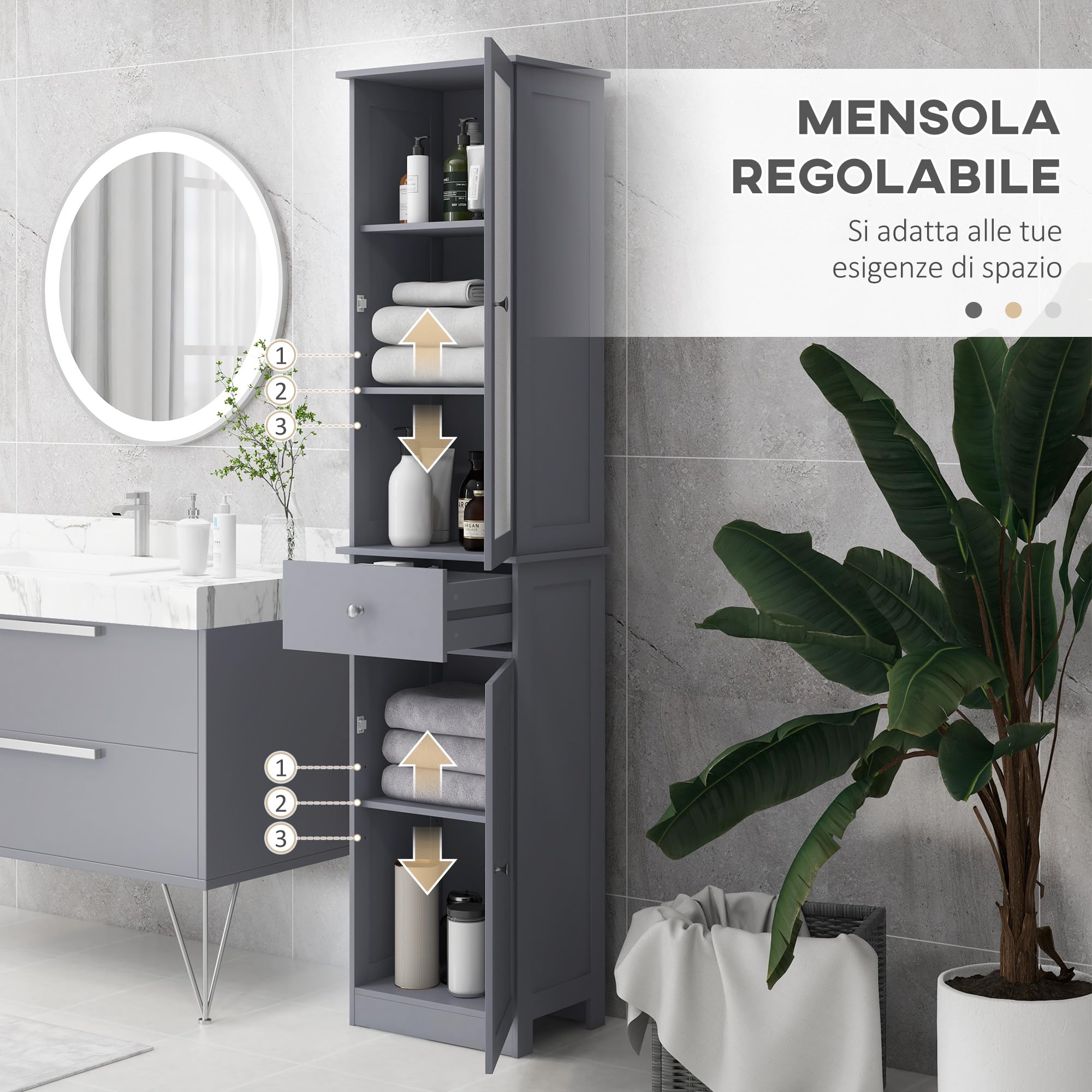 Il Numero 1 Del Risparmio-MOBILE COLONNA SALVASPAZIO IN LEGNO CON Ripiani E Cassetti 15x33x136cm Nero - 9