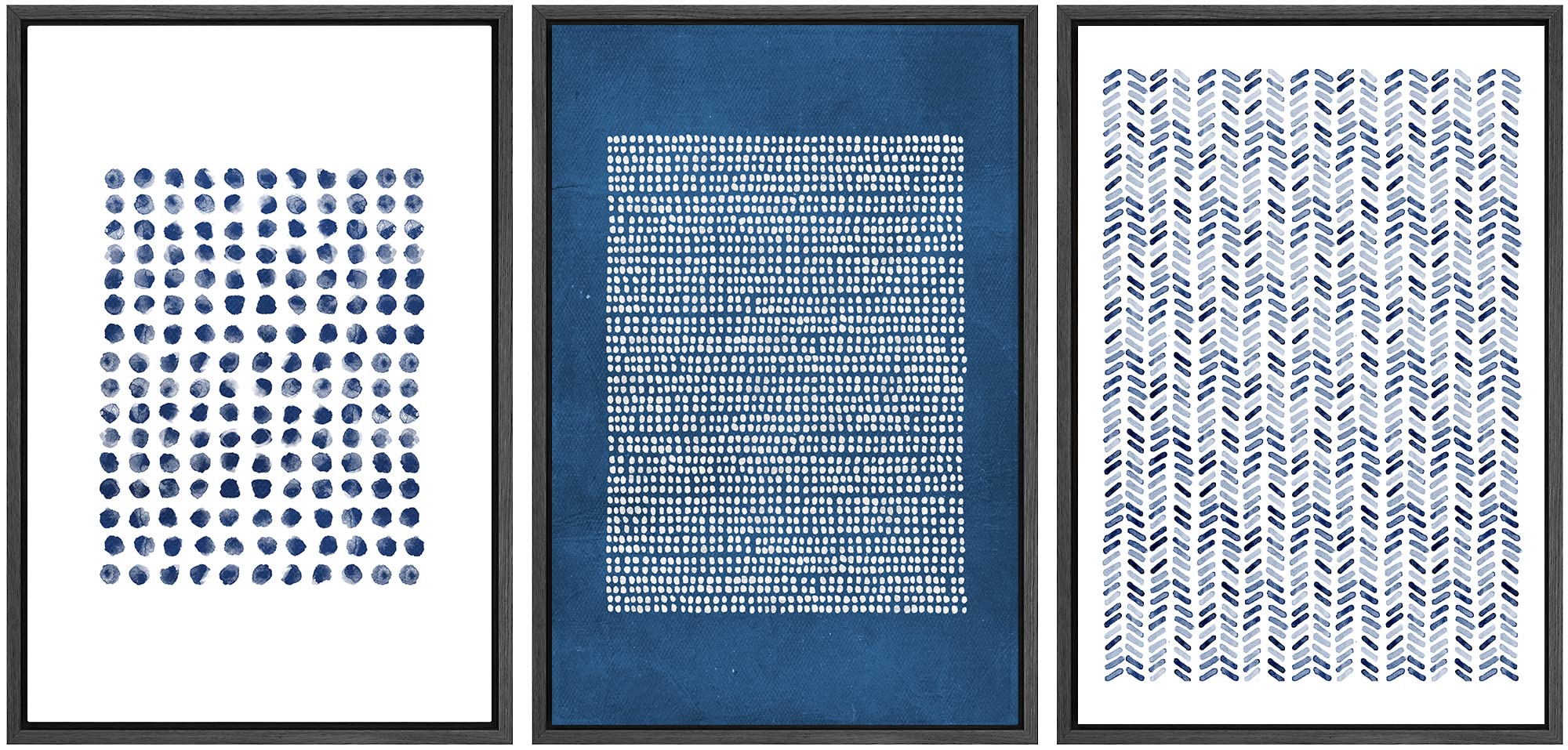 SIGNWIN Framed Canvas Print Wall Art Set Blue White Grunge Geometric Pattern Abstract Shapes Cozy Neutral Decorative Contemporary Minimal for Living Room, Bedroom, Office - 24"x36"x3 Natural — view 73