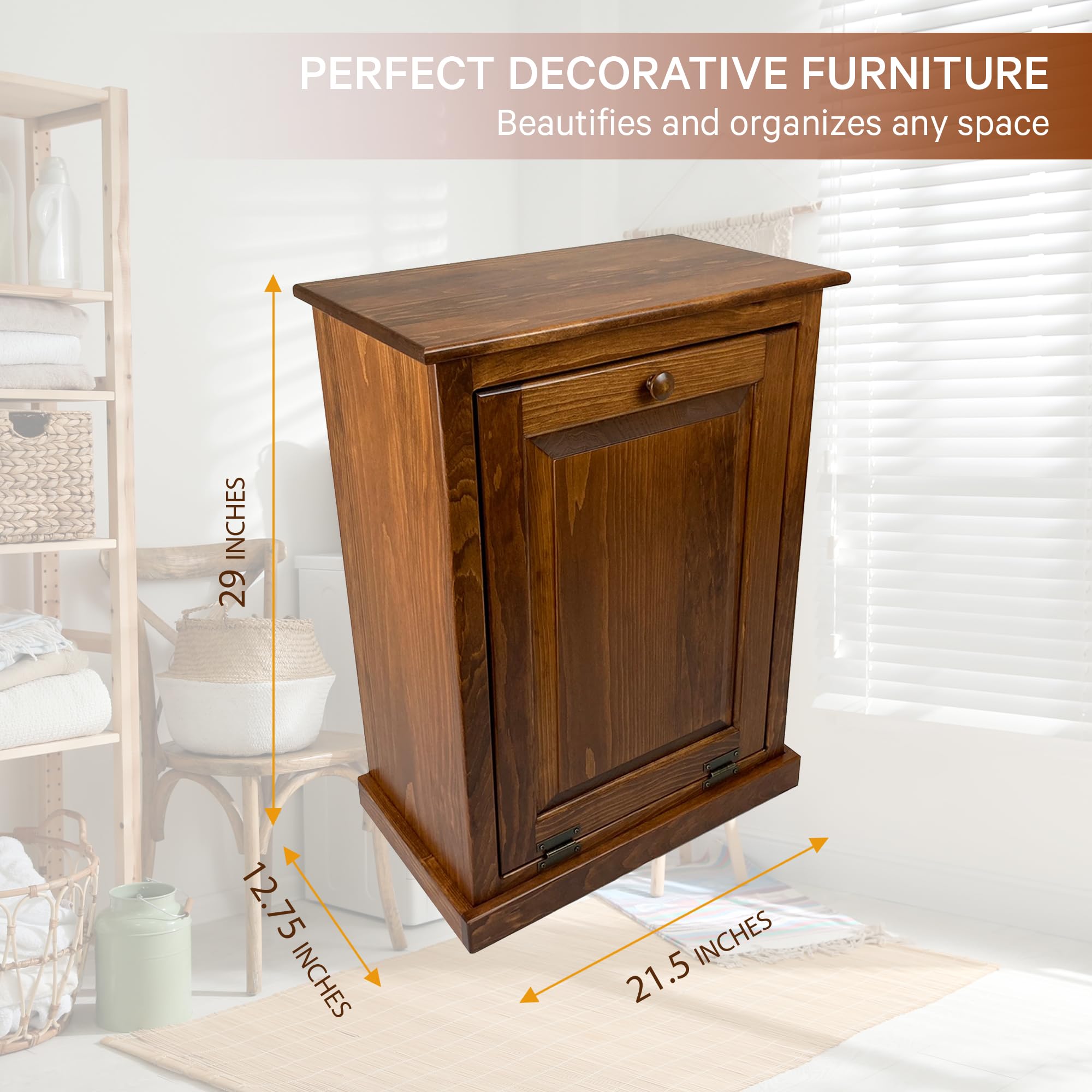 Peaceful Classics Tilt Out Trash Cabinet - Wooden Pull Out Cabinet, Decorative Trash Bin for Kitchen, Bedroom, & Home Patio, Tilt Out Laundry Hamper - Cherry