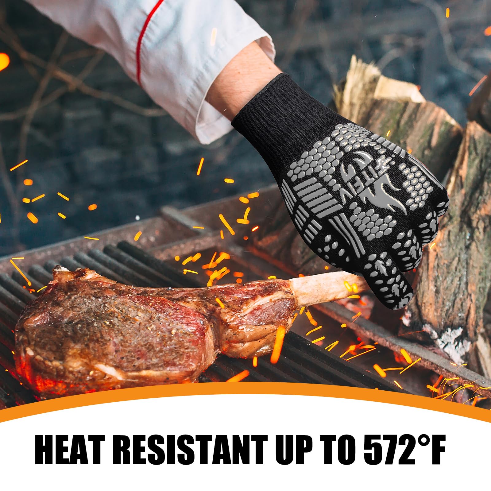 Guanti da barbecue, guanti da forno, resistenti al calore estremo fino a 800 °C, guanti da forno in silicone antiscivolo, guanti da cucina per cucinare, grigliare e cuocere al forno (grigio)