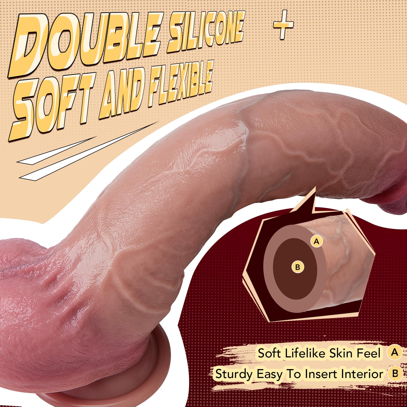 Consolador para mujeres - Juguetes eróticos para hombres y parejas (con diseño de prepucio deslizante), consolador realista de 27 cm, plug anal de goma para hombres, con ventosa potente.