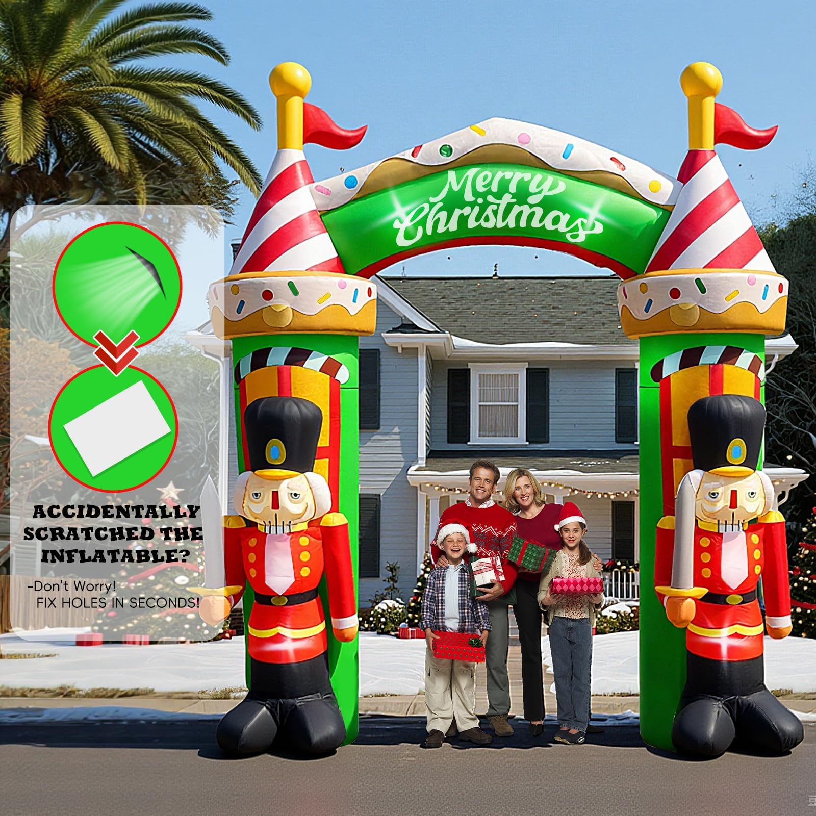 Kalolary 9FT Arche Gonflable de Noël, Arche Soldat Casse-Noisette Décoration Gonflable Merry Christmas pour l'extérieur avec lumières LED intégrées pour la décoration intérieure et extérieure