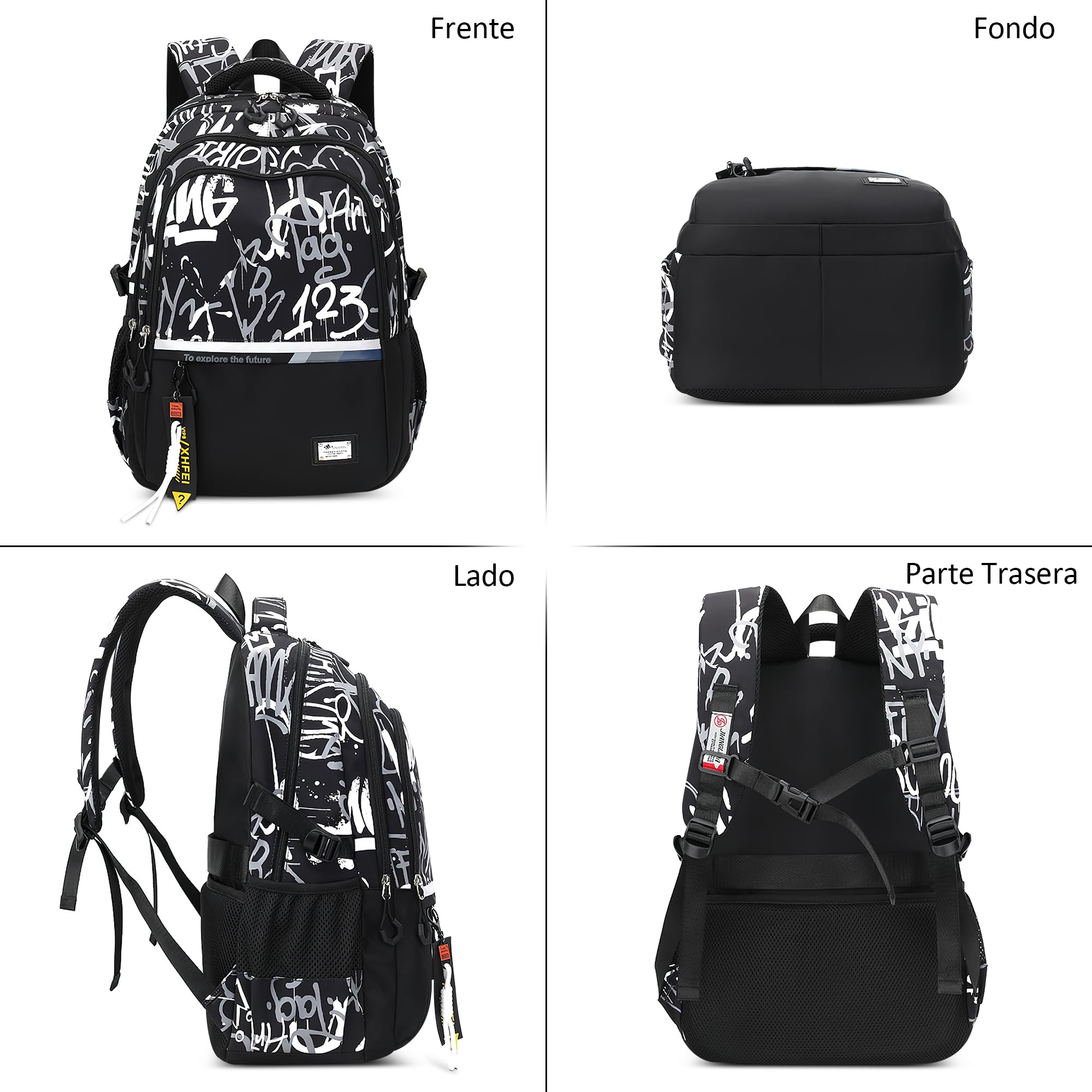 VARLIVOO Mochila Escolares Niños Casual Mochilas Estudiantes Ligera Mochila Portátil Hombre 15,6" Adolescentes Bolsa de Escuela Juveniles Bolsas Colegio Viaje Impermeable Poliéster Daypack Grafiti B