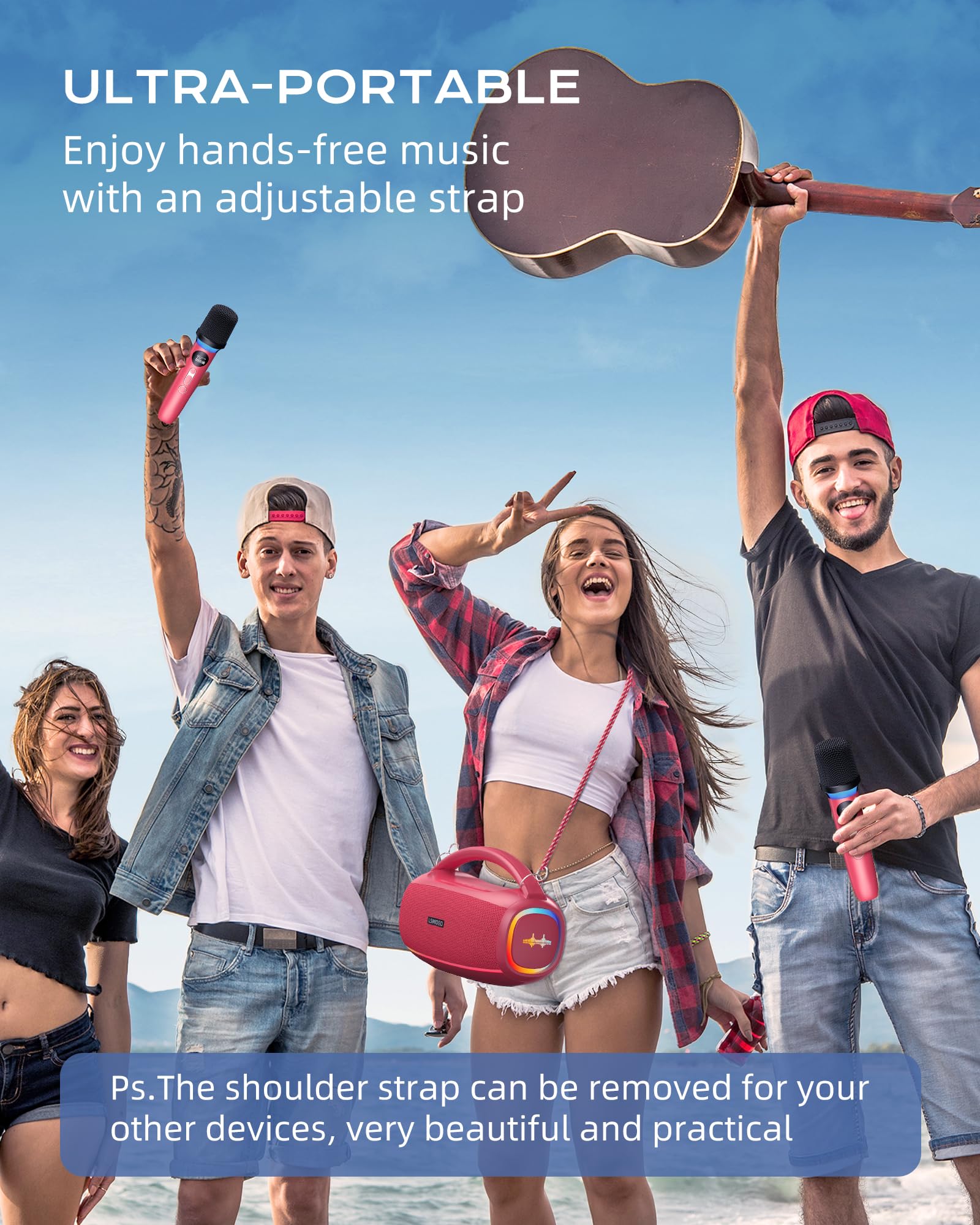 Máquina de Karaoke para Adultos y niños, micrófono de Karaoke inalámbrico Bluetooth 2 portátil con Soporte/USB/Tarjeta TF/Entrada Auxiliar, Sistema de Altavoces PA IPX5 para Fiesta en casa, Picnic