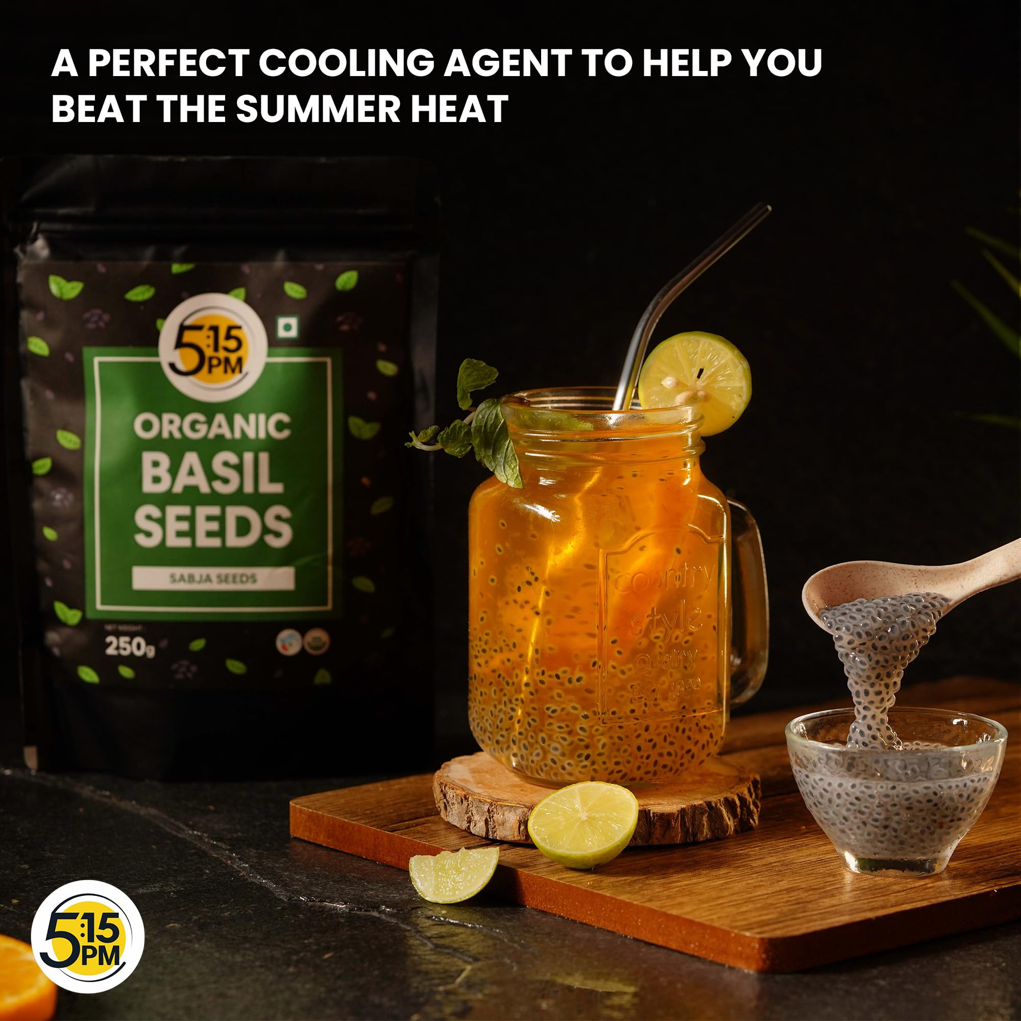 5:15PM Organic Sabja Seeds 250g | Organic Basil Seeds for Eating | Tukmaria, Basil Seed 250 gms |Sabja Seed 1
