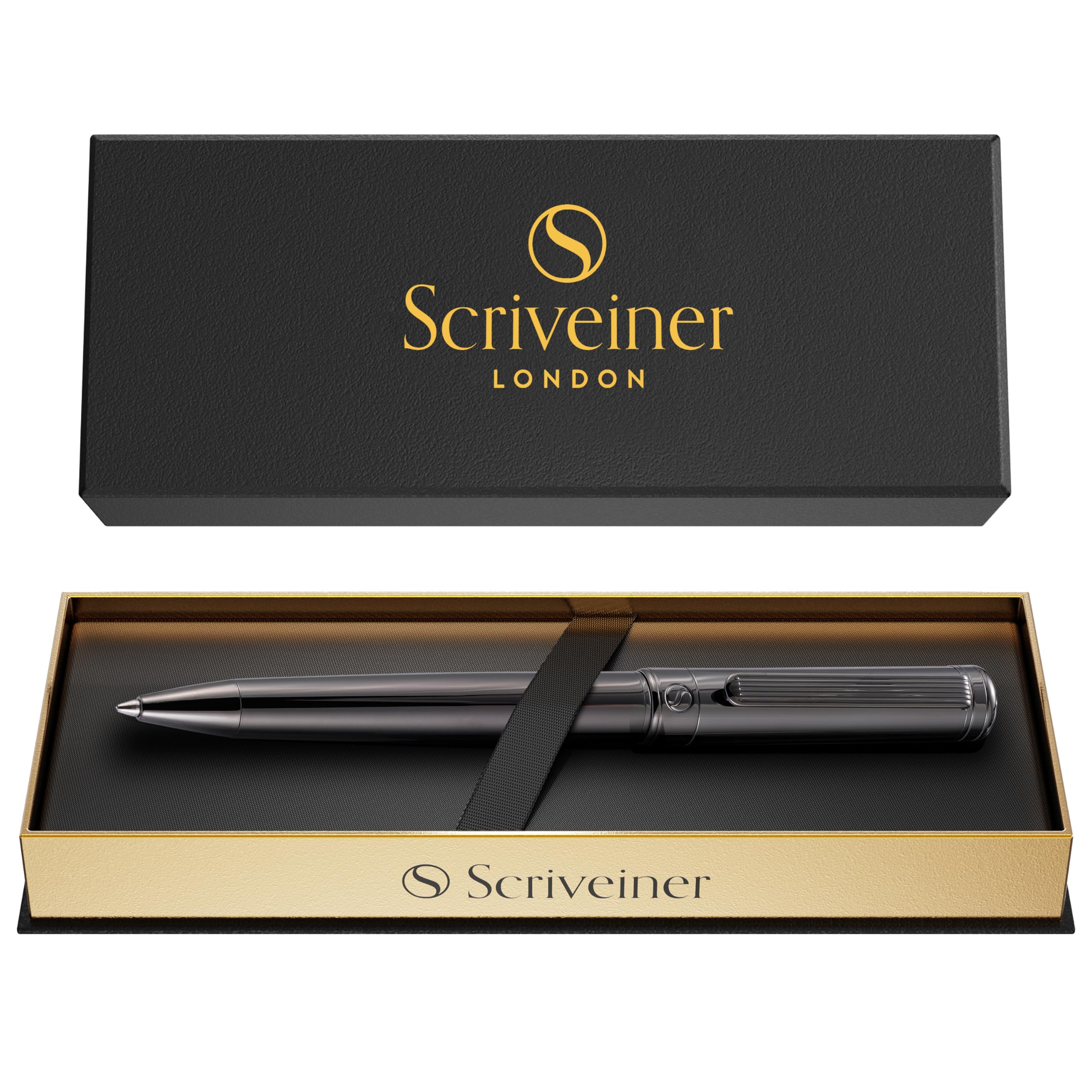 Scriveiner Gun-Metal Lacquer Ballpoint Pen - Stunning Luxury Pen, Schmidt Black Refill, Best Gift Set for Men &amp; Women, Professional Executive Office, Nice Fancy Designer Pens