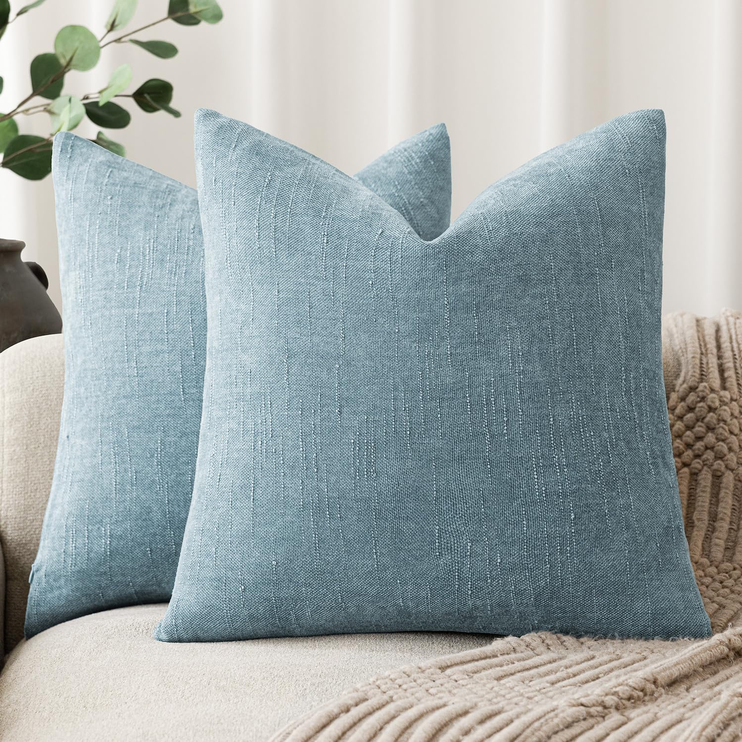 Housse de coussin 45,7x45,7 cm chenille bleu clair lot de 2 housses décoratives canapé chambre