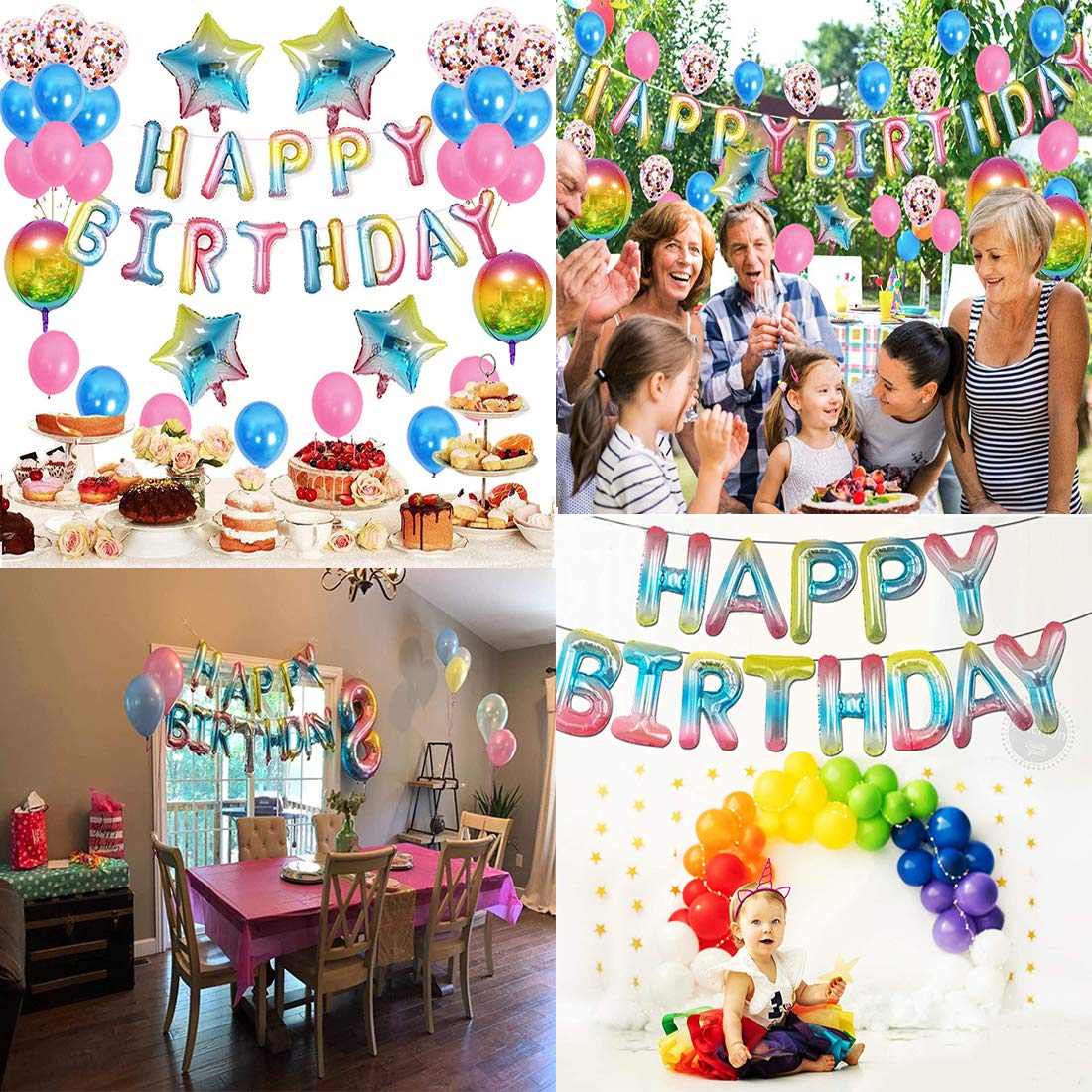 nuoshen 35 Pieces Happy Birthday Decorations, Rainbow Self Inflating