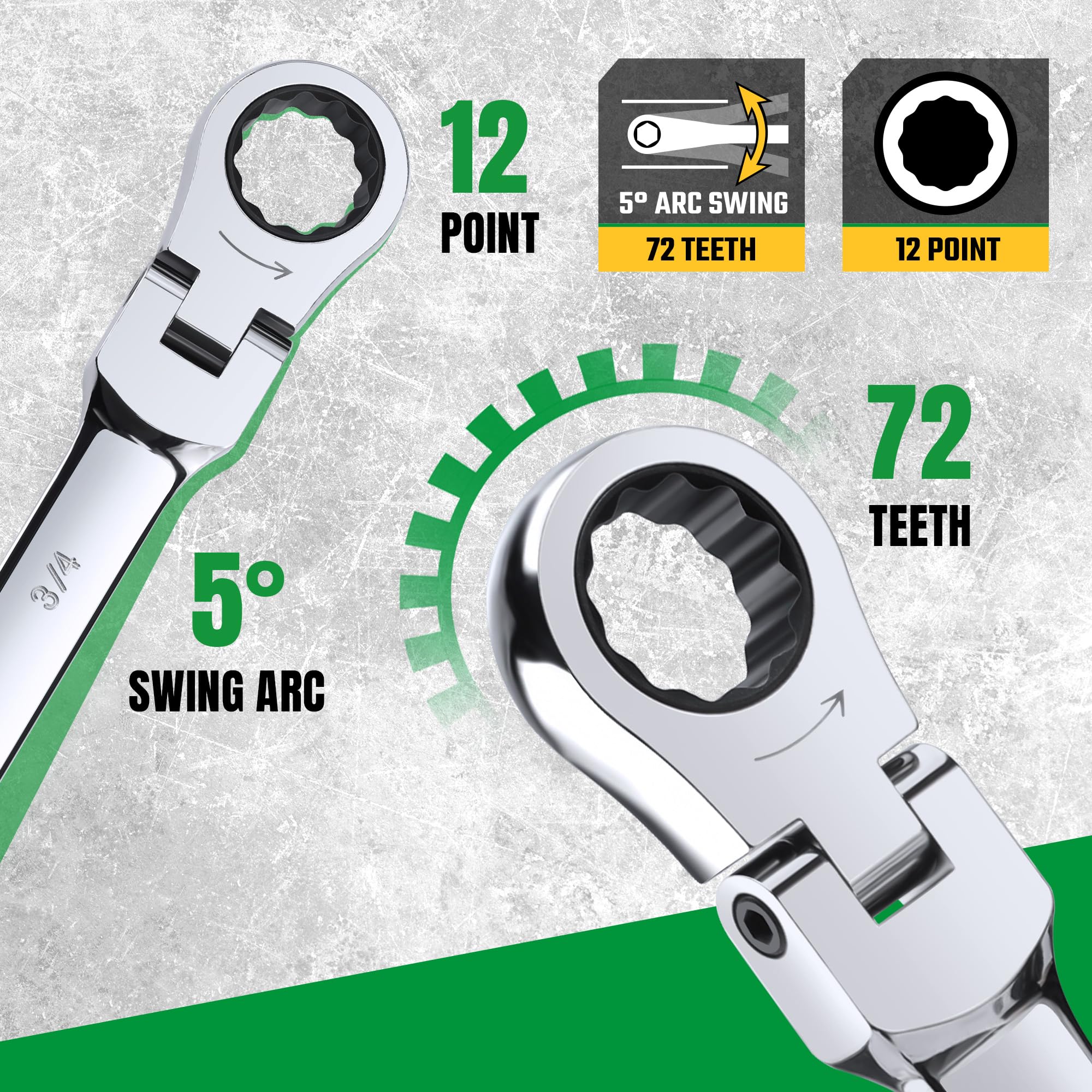 SK Juego de llaves de trinquete Flex-Head, juego de llaves combinadas, 8 piezas, SAE 5/16 pulgadas a 3/4 pulgadas, 72 dientes, construcción CR-V premium, con organizador de estante