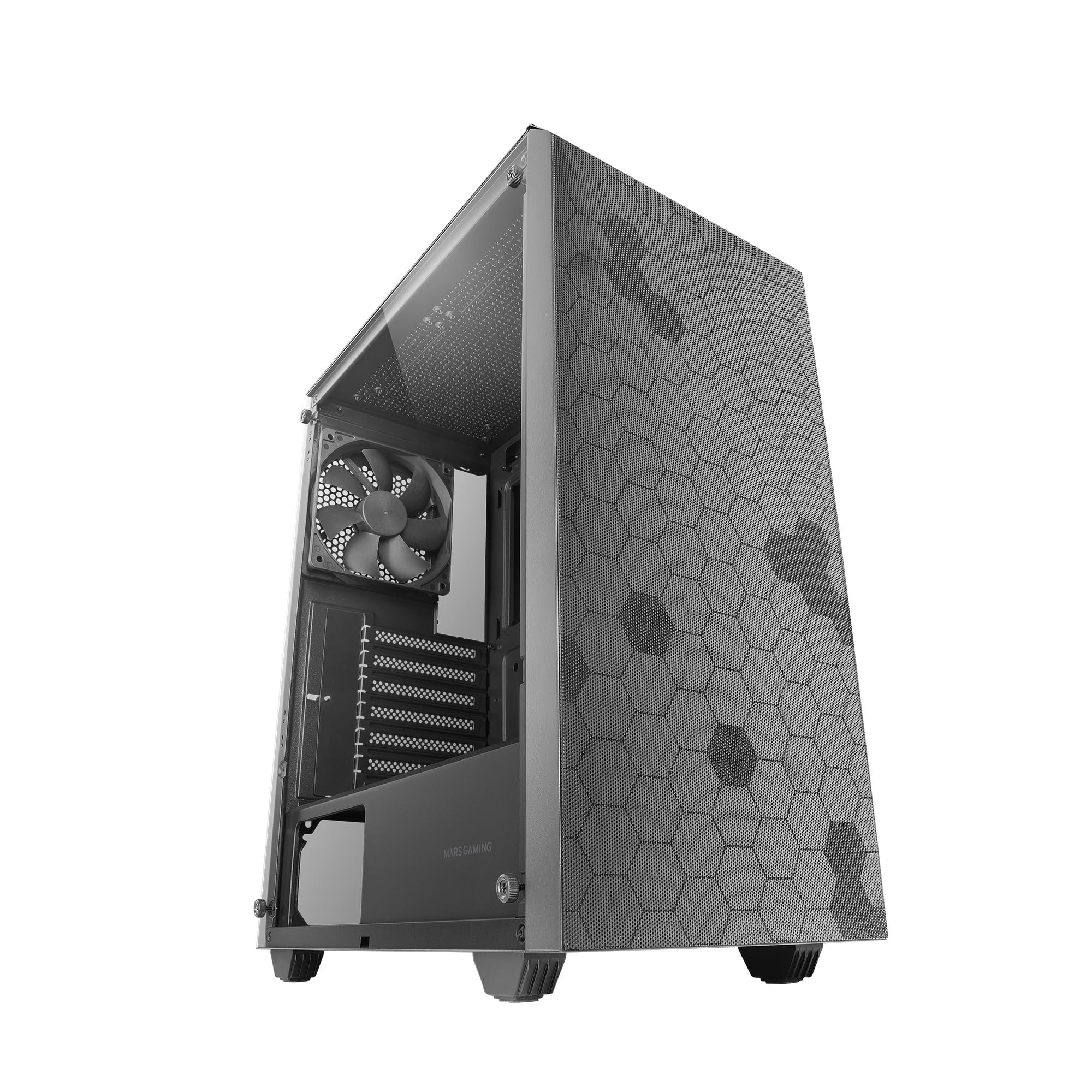 Mars Gaming MC-Q3, ATX Semitower Case, Full Side Panel Tempered Glass, Double Dustproof Magnetic Grille Front + Top, 120mm FDB Fan, 360mm Liquid Cooling, Black