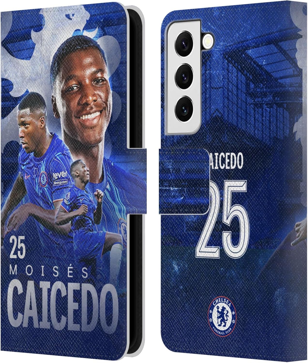 Head Case Designs Officially Licensed Chelsea Football Club Moisés Caicedo 2024/25 First Team Leather Flip Case Compatible with Samsung Galaxy S22 5G