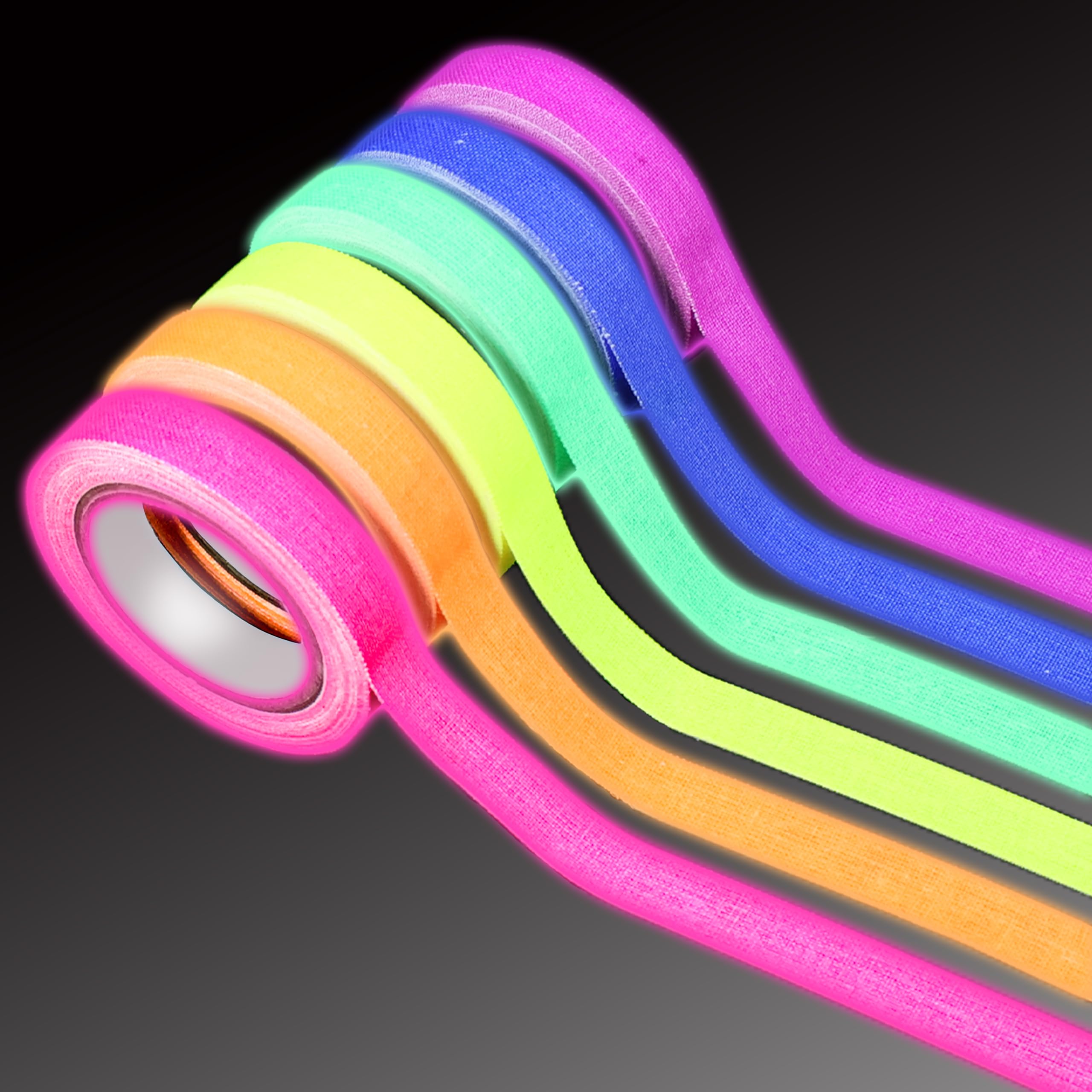 Drokenle 6 Rolls Neon Gaffer Cloth Tape, Fluorescent UV Blacklight Reactive Tape Glow in The Dark Neon Tapes Bright Spike Tapes for Glow Party Stage Decorations, Coding Floors Marking, 10mm x 5m