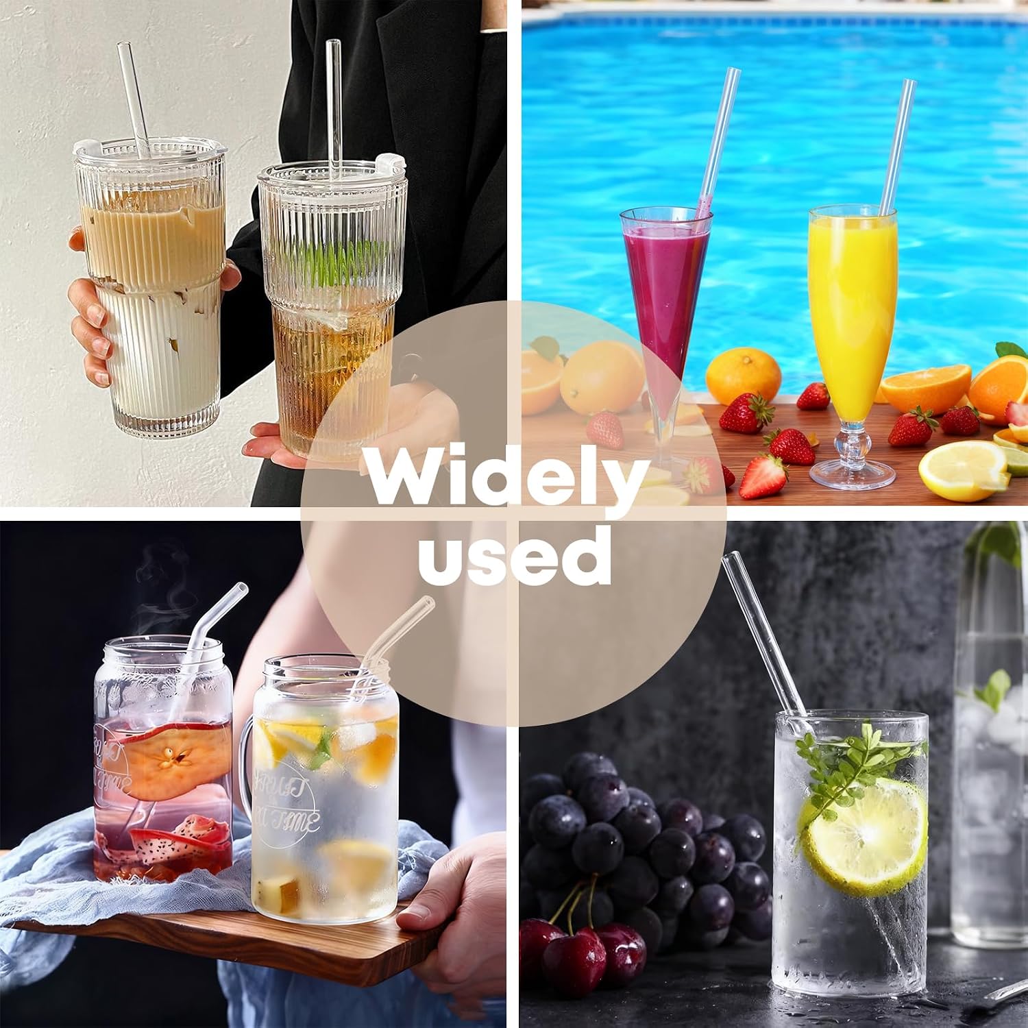 4 Pack Replacement Clear Straws for Stanley 20 oz 14oz Tumbler, 8.85 inch Reusable Plastic Straws for Yeti 30oz 25 oz 26 oz 20 oz Tumbler, Mason Jar 16oz Venti Cup with Brush, Made of Tritan（Bend）