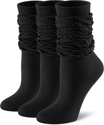 FITRELL Slouch Crew Socks for Women, Pre-sewn Slouch Look Soft Cotton Mid Calf Retro Cute Socks 3 Pairs Cant Straighten