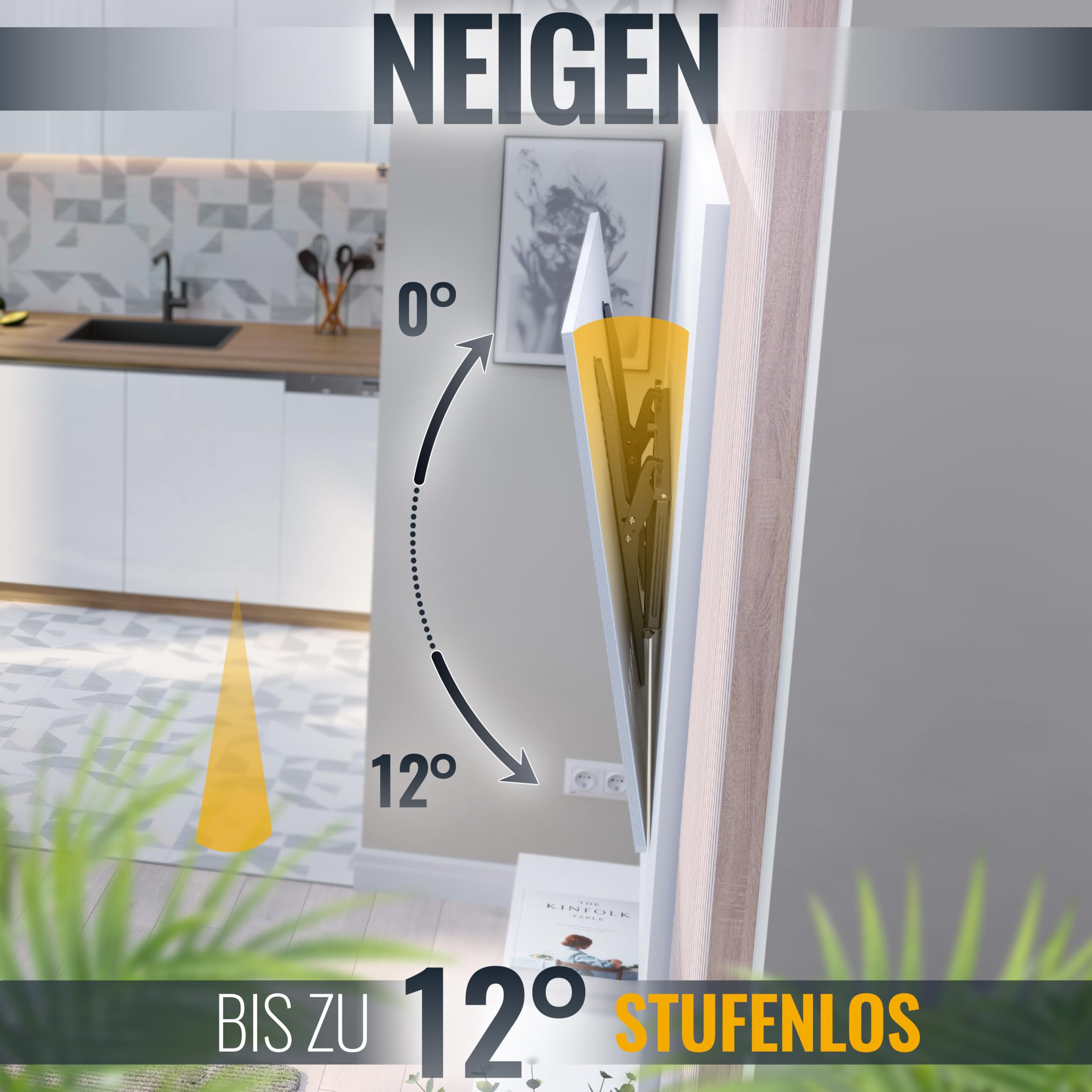 RICOO Supporto da parete per TV o Monitor Montaggio N1964 Staffa televisore piatto inclinabile girevole Smart 4K Curvo 3D QLED OLED LED LCD televisori braccio television max VESA 600x400 universale