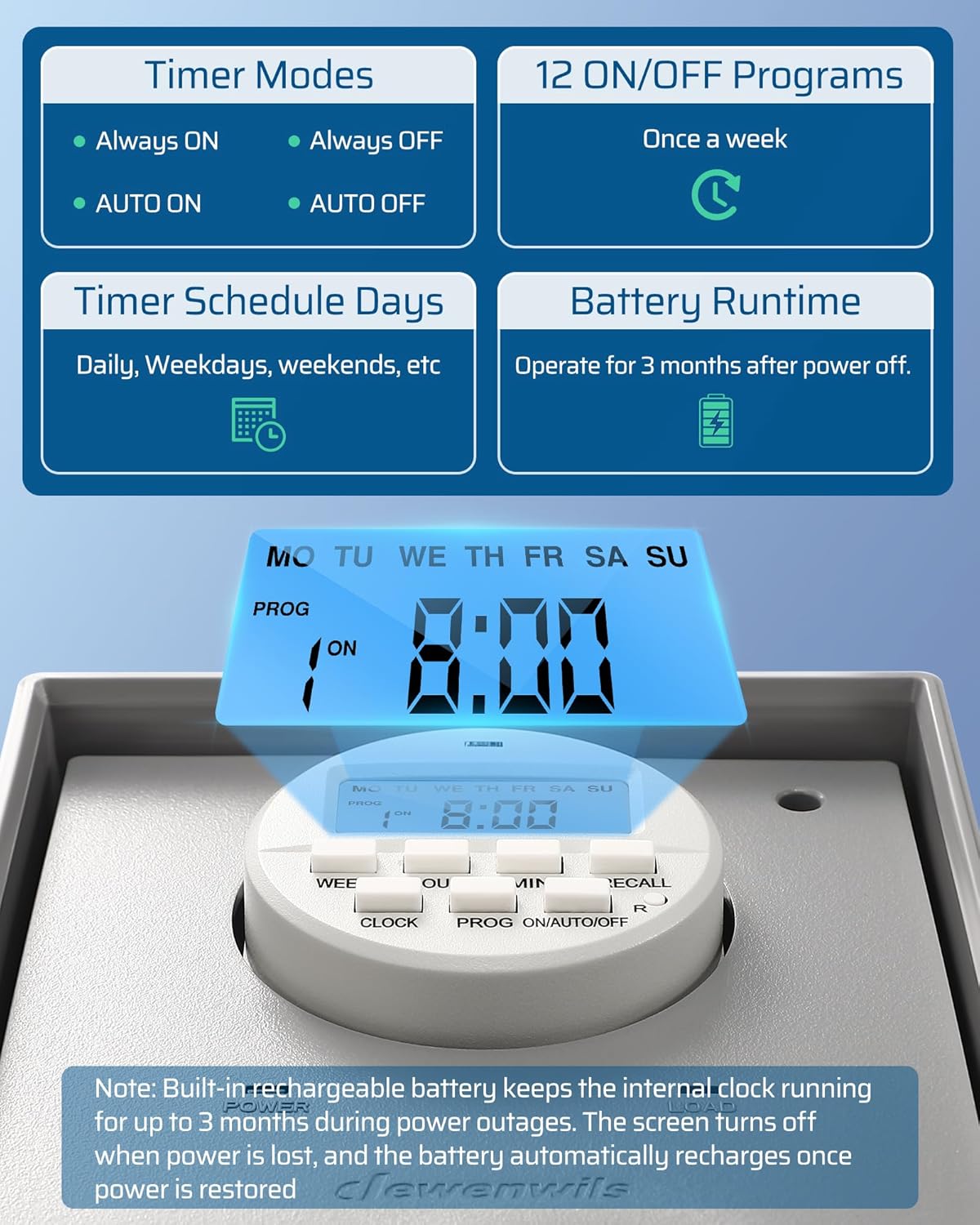 DEWENWILS Pool Pump Timer, Digital Timer Box, 2HP 40A 120-277 VAC, 7-Day 20 ON/Off Programmable Timer Switch for Water Heater, Pool Pump, SPA, Motor, ETL Listed Gray