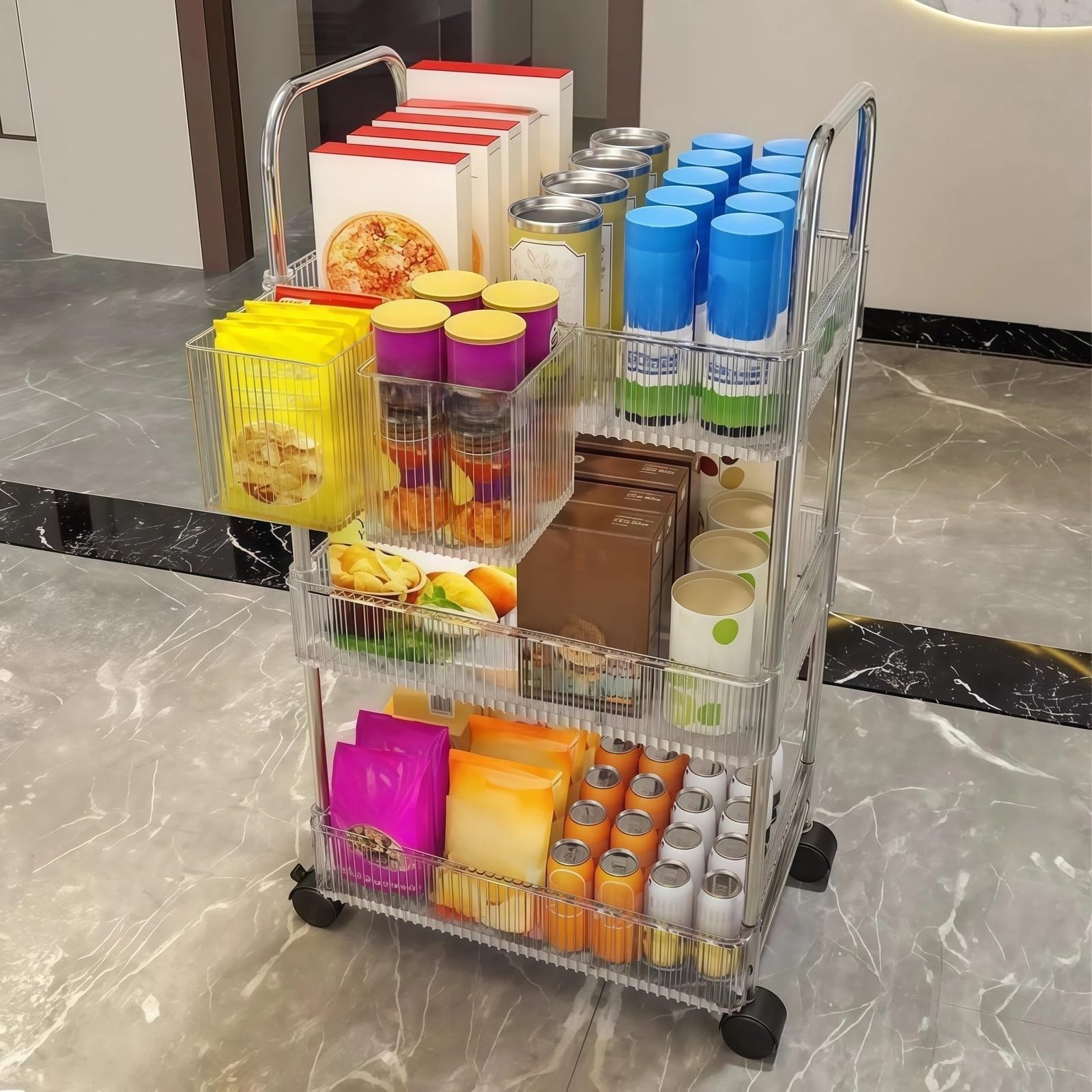 Mobilny wózek serwisowy, wózek na przekąski i kosmetyki, półka do przechowywania w łazience, pudełko do przechowywania na kółkach (mały)