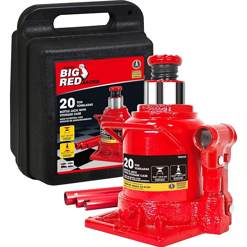 Macaco hidráulico tipo garrafa BIG RED T92007S com maleta, capacidade de 20 toneladas