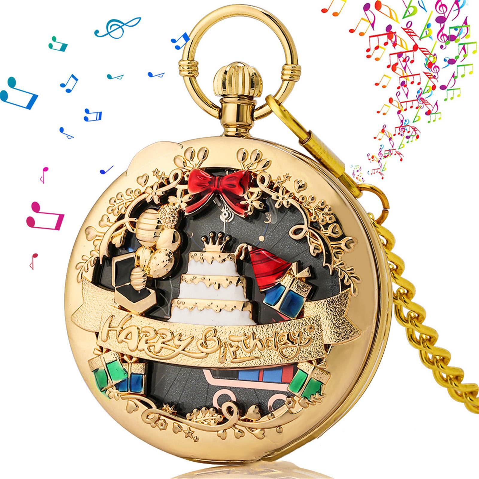 CETEOR pocket watches for men, Musical Pocket Watch for Men Unique Pendant Necklace Hanging Watches Dad Gifts for Birthday(Gold)