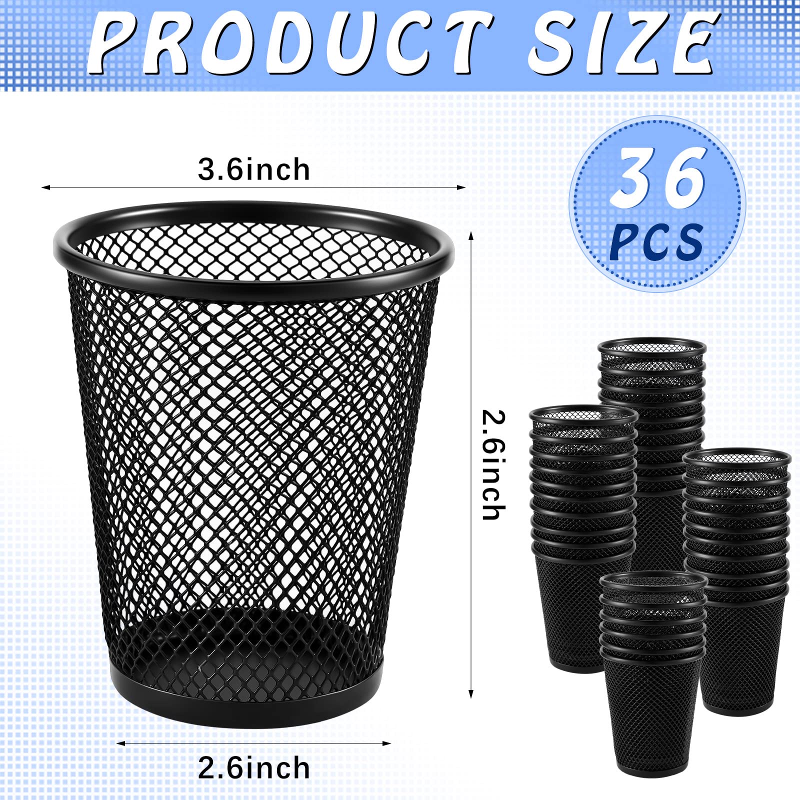 Confezione da 36 portapenne in rete metallica portapenne nero per scrivania in metallo organizzatore per penne portapenne per trucco accessori per forniture per ufficio domestico
