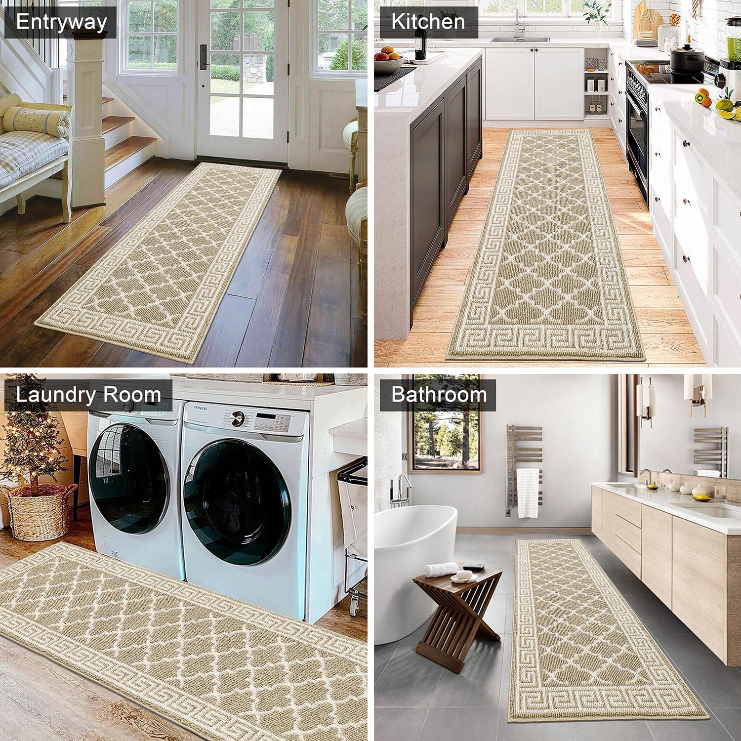 SHACOS Hallway Runner Rug 50 x 150 cm Non Slip Washable Hallway Hall Runners Narrow Rug Door Runner Carpet Runners for Kitchen Entryway Beige - Image 4
