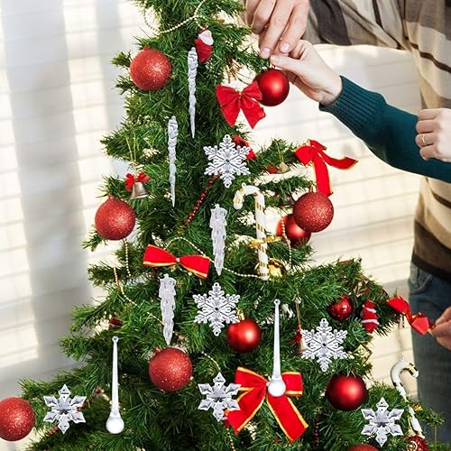 Miniatura 5 de 50 piezas de decoración de Navidad acrílico copo de nieve carámbano árbol de Navidad colgante transparente DIY adorno colgante decoración de fiesta