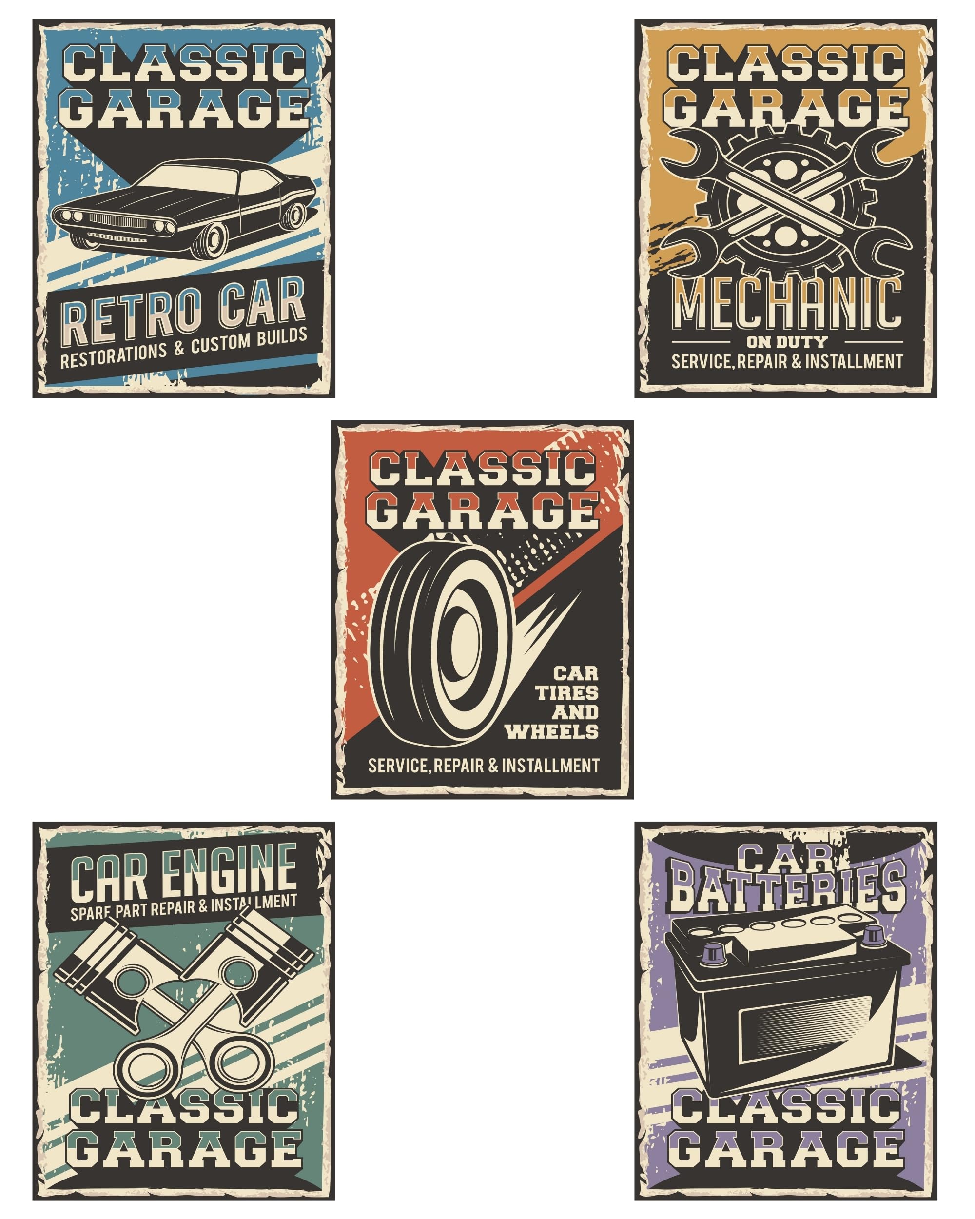 Cadeau pour amateurs de voiture : lot de 5 affiches vintage pour garage et man cave